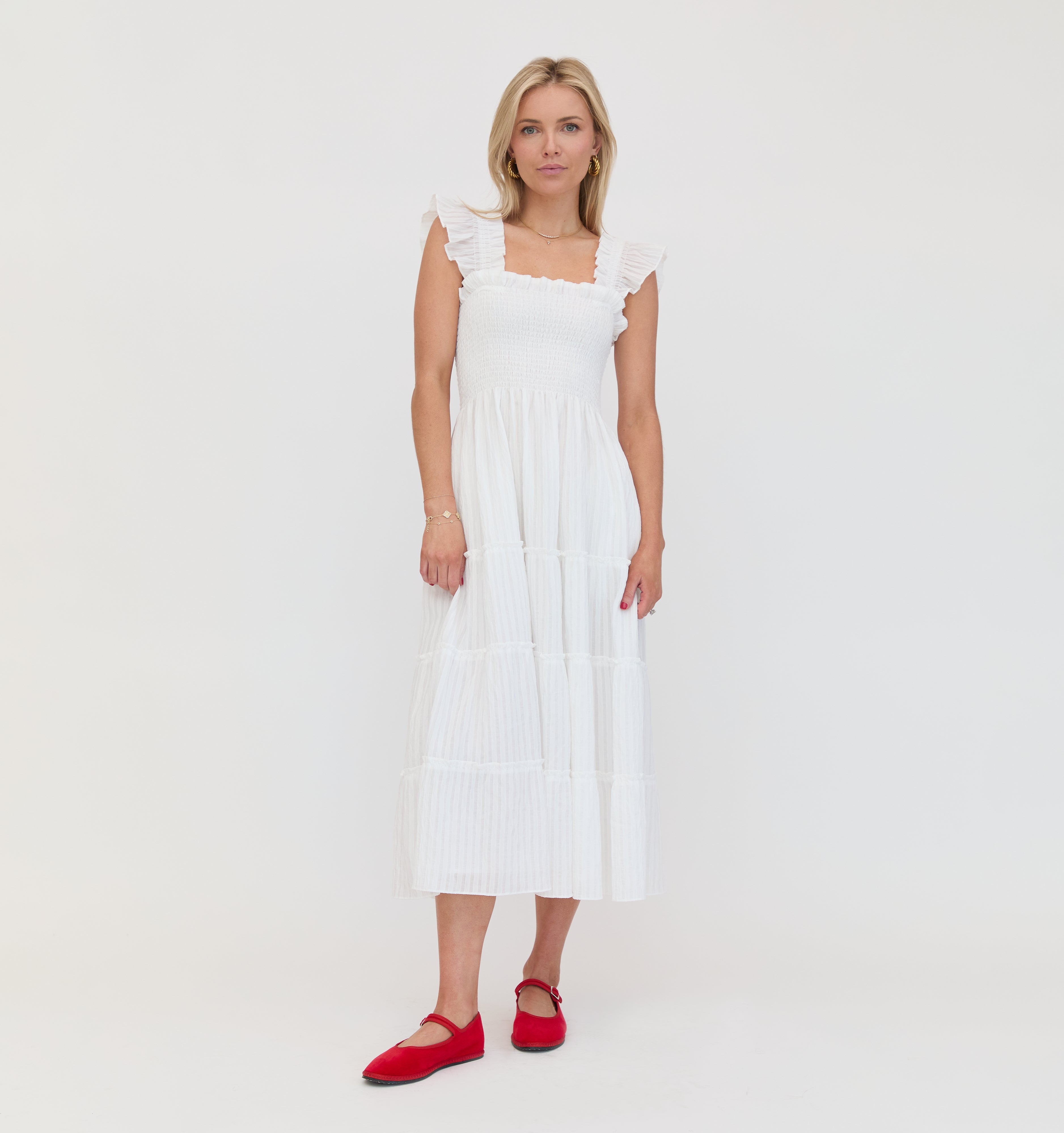 The Ellie Nap Dress - White Tonal Seersucker