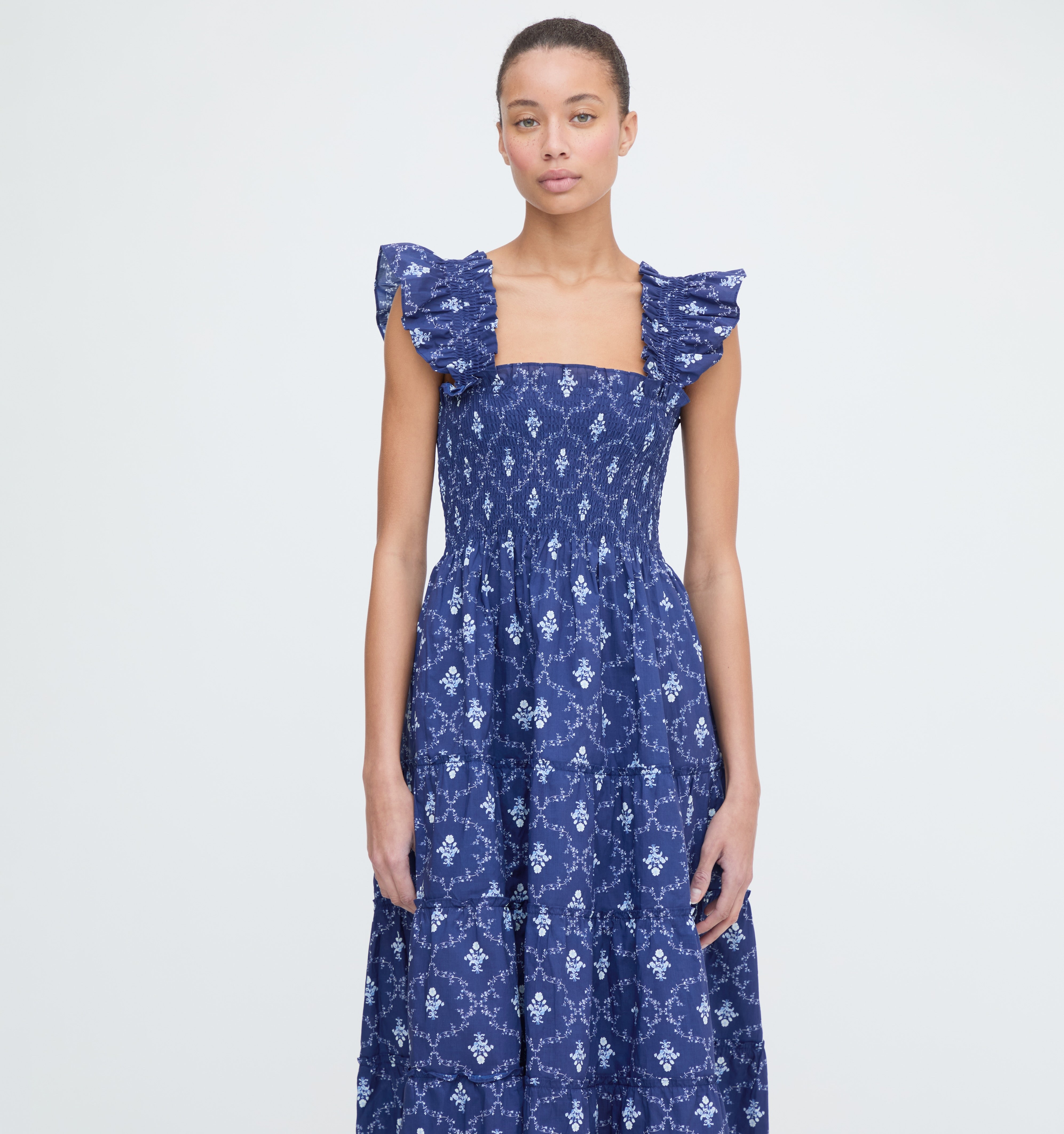 The Ellie Nap Dress - Navy Trellis