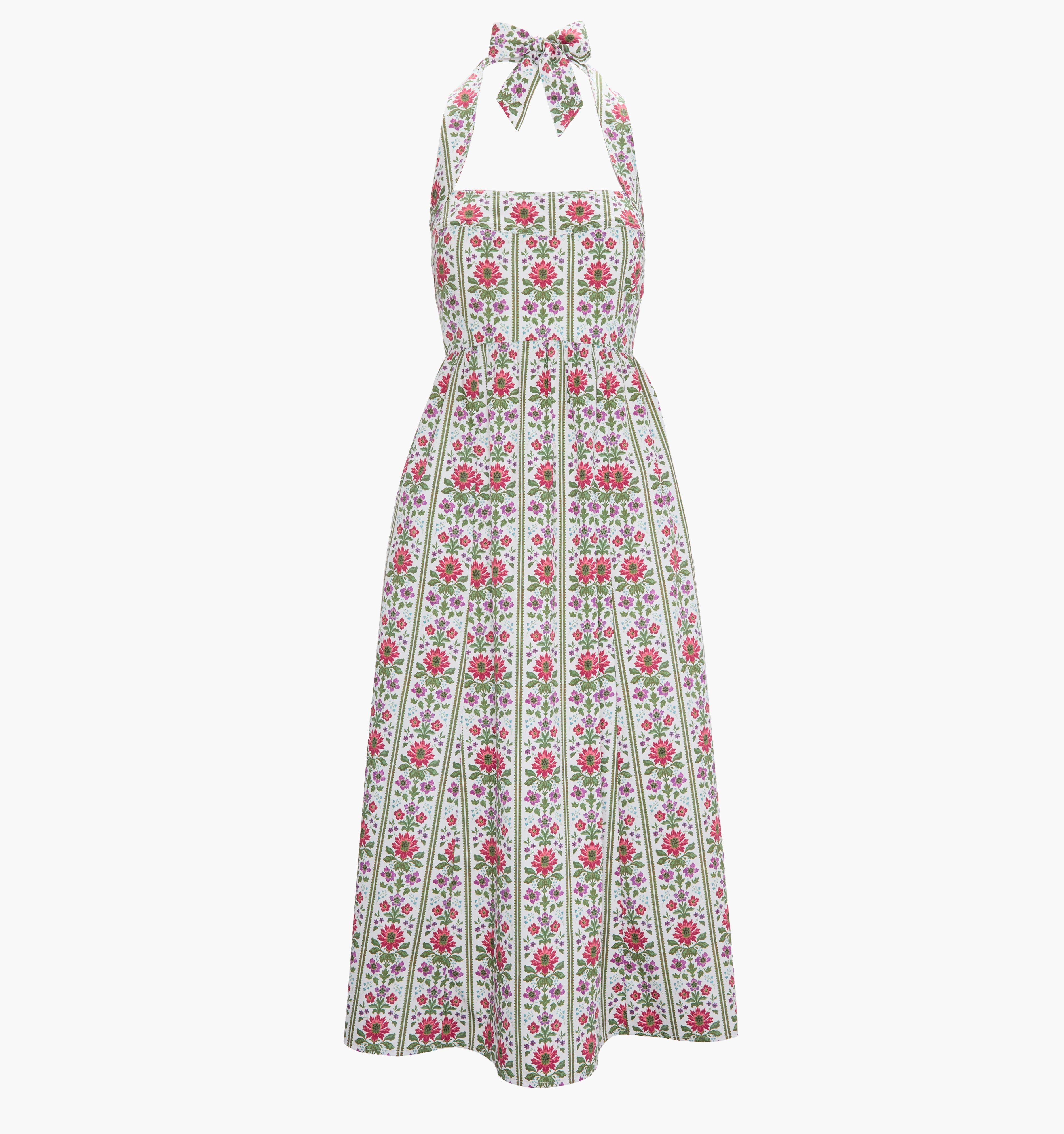 The Fleur Midi Dress - Green Floral Block Stripe