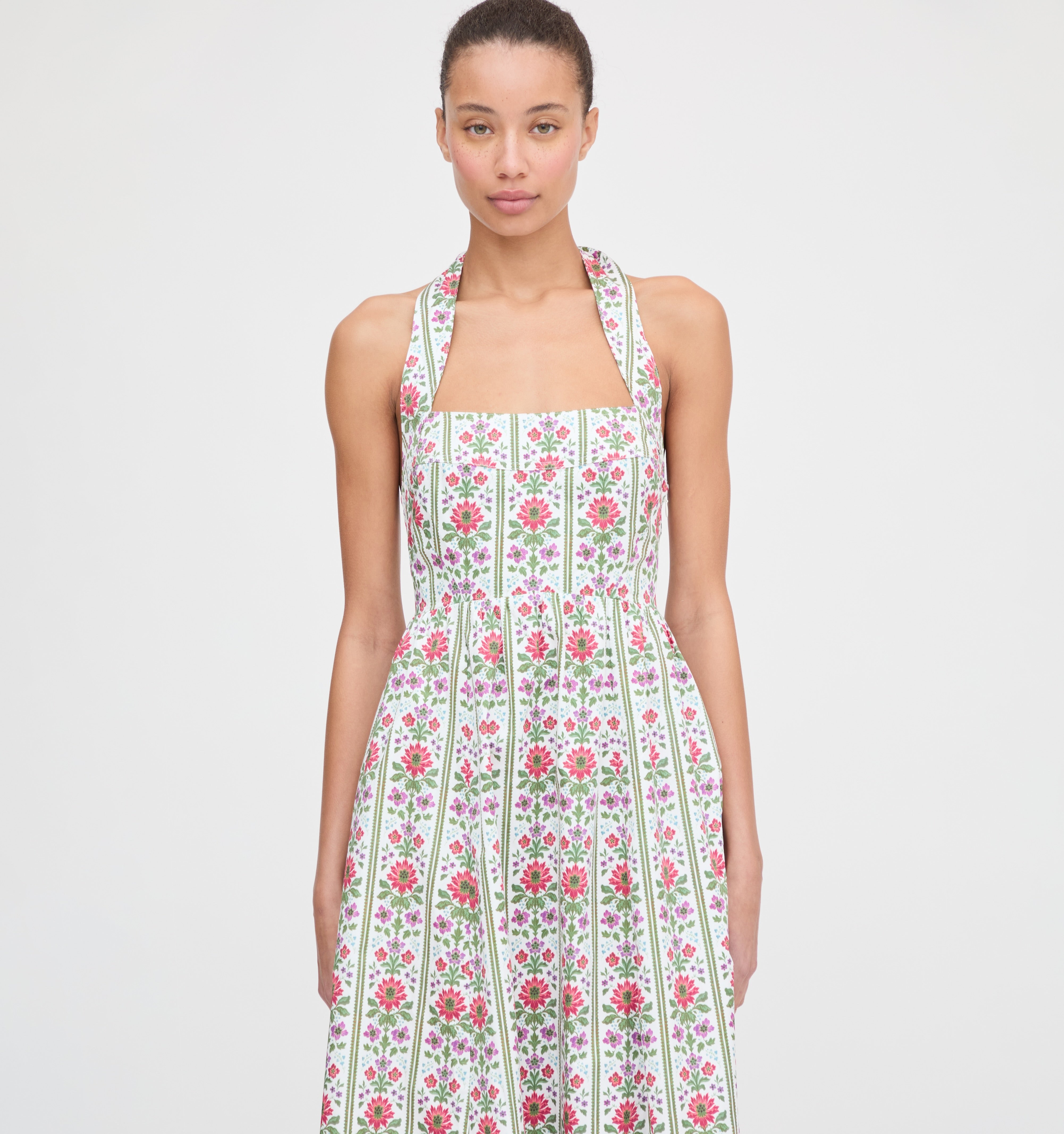 The Fleur Midi Dress - Green Floral Block Stripe