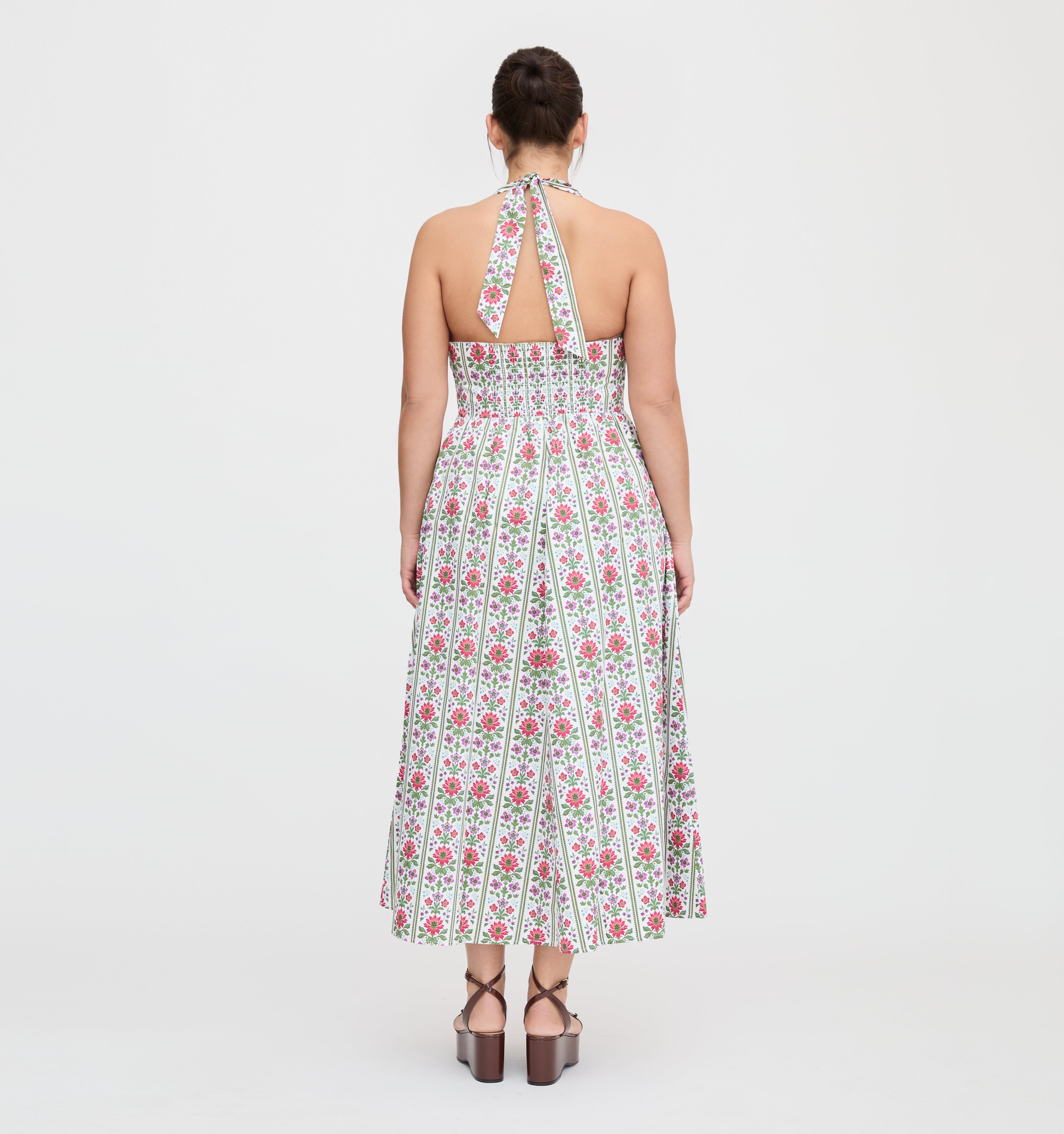 The Fleur Midi Dress - Green Floral Block Stripe