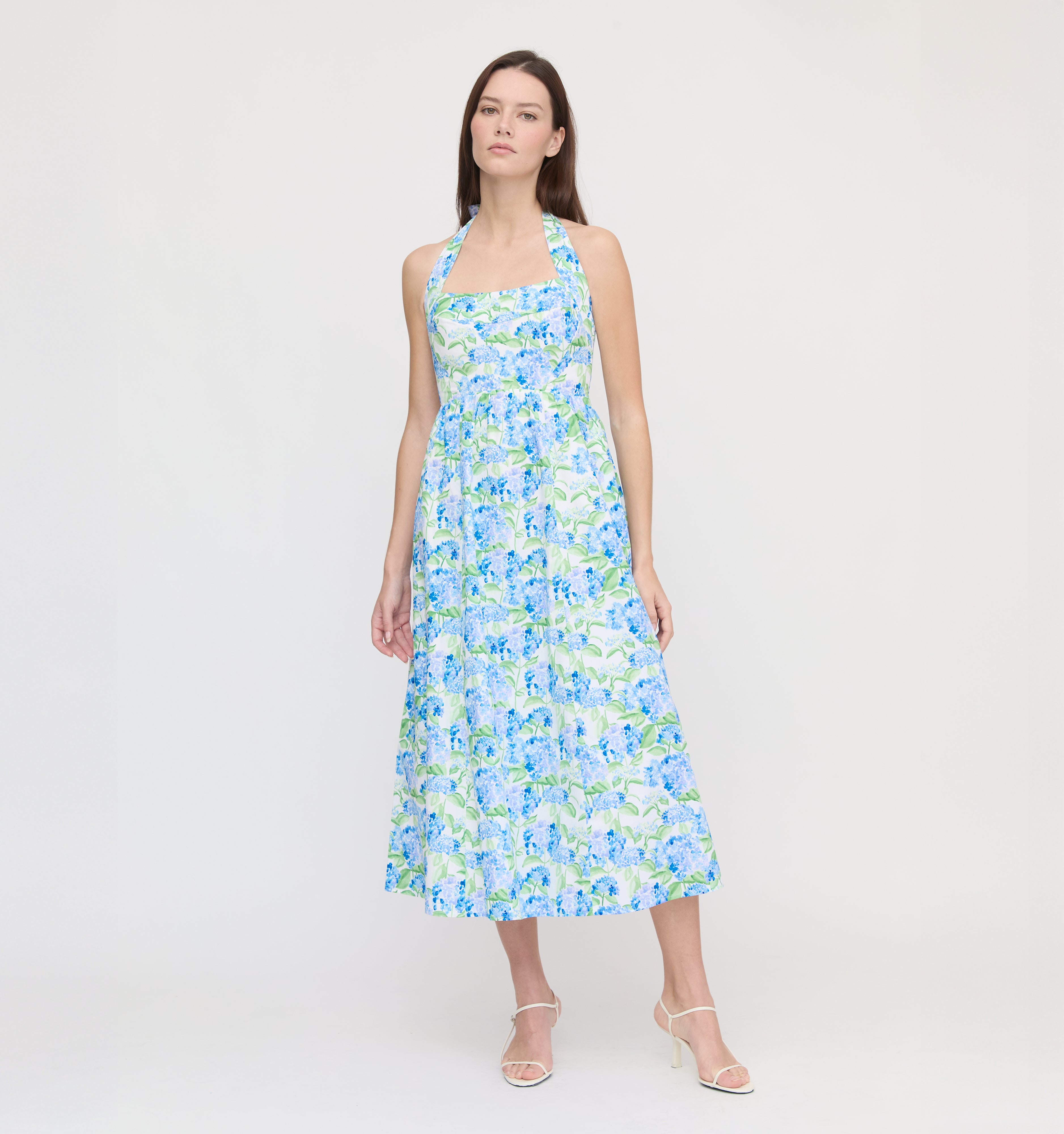 The Hill House x La Coqueta Fleur Midi Dress - Blue Watercolor Hydrangea