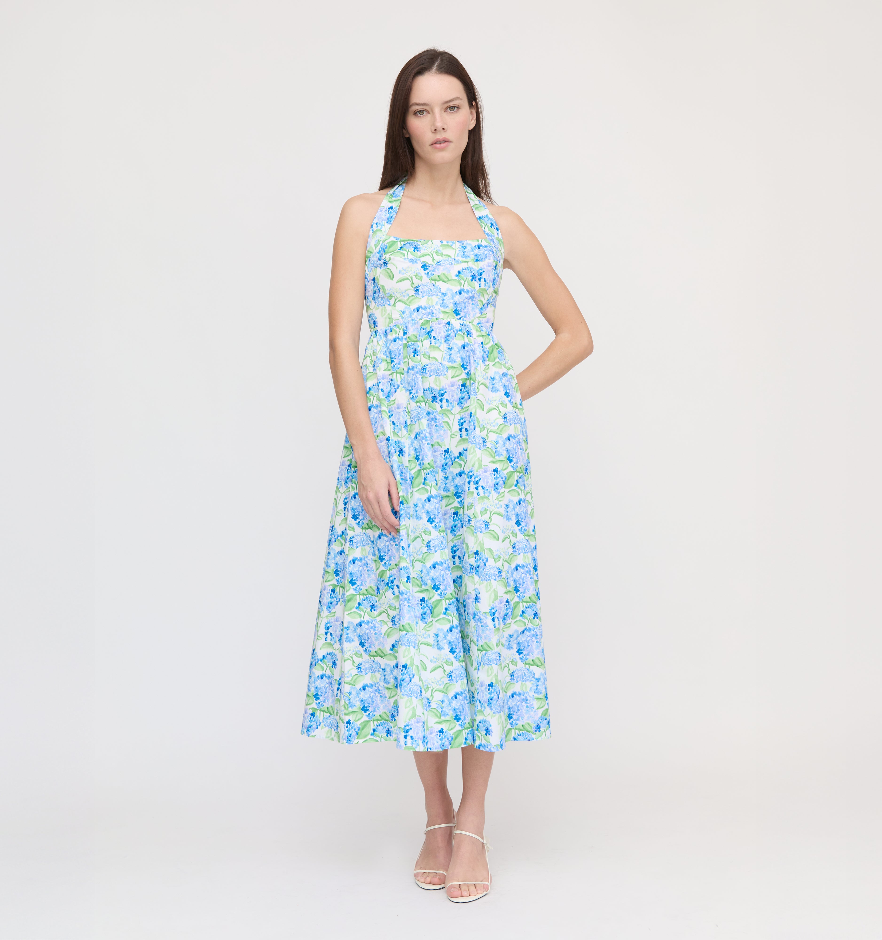 The Hill House x La Coqueta Fleur Midi Dress - Blue Watercolor Hydrangea