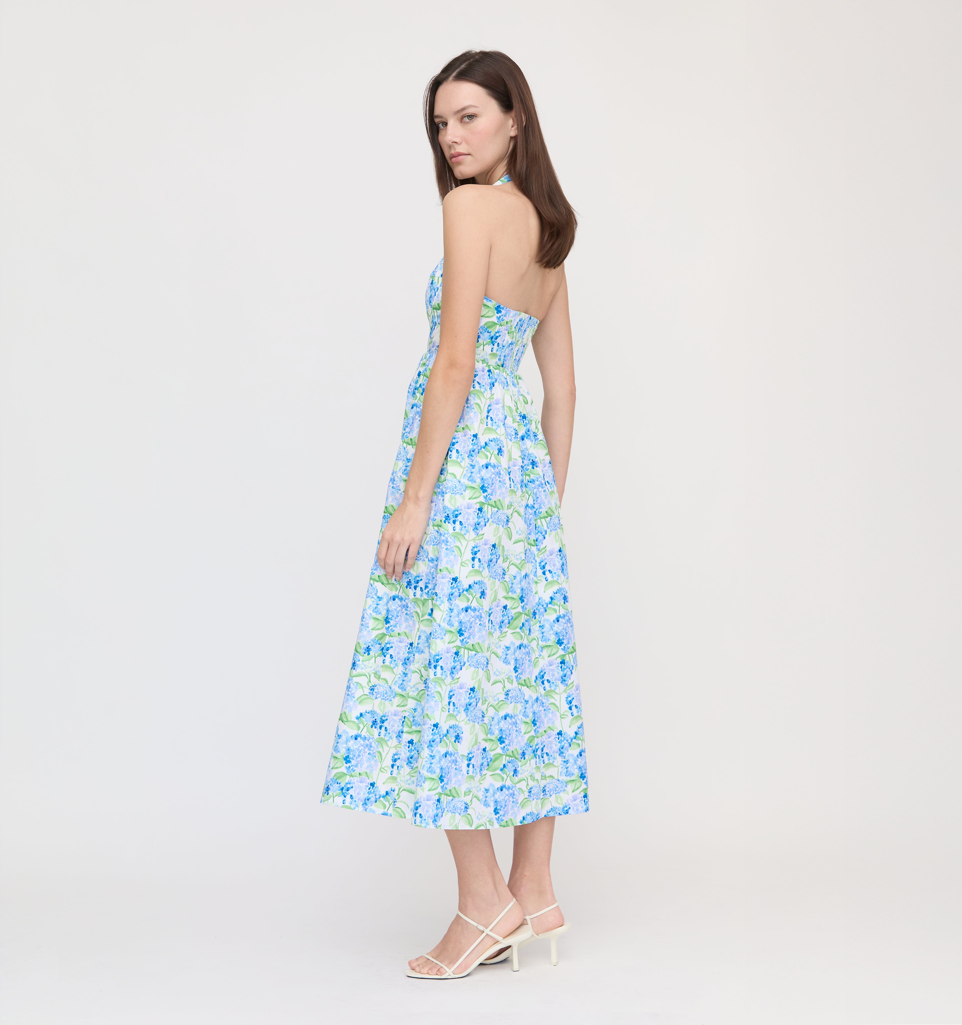 The Hill House x La Coqueta Fleur Midi Dress - Blue Watercolor Hydrangea
