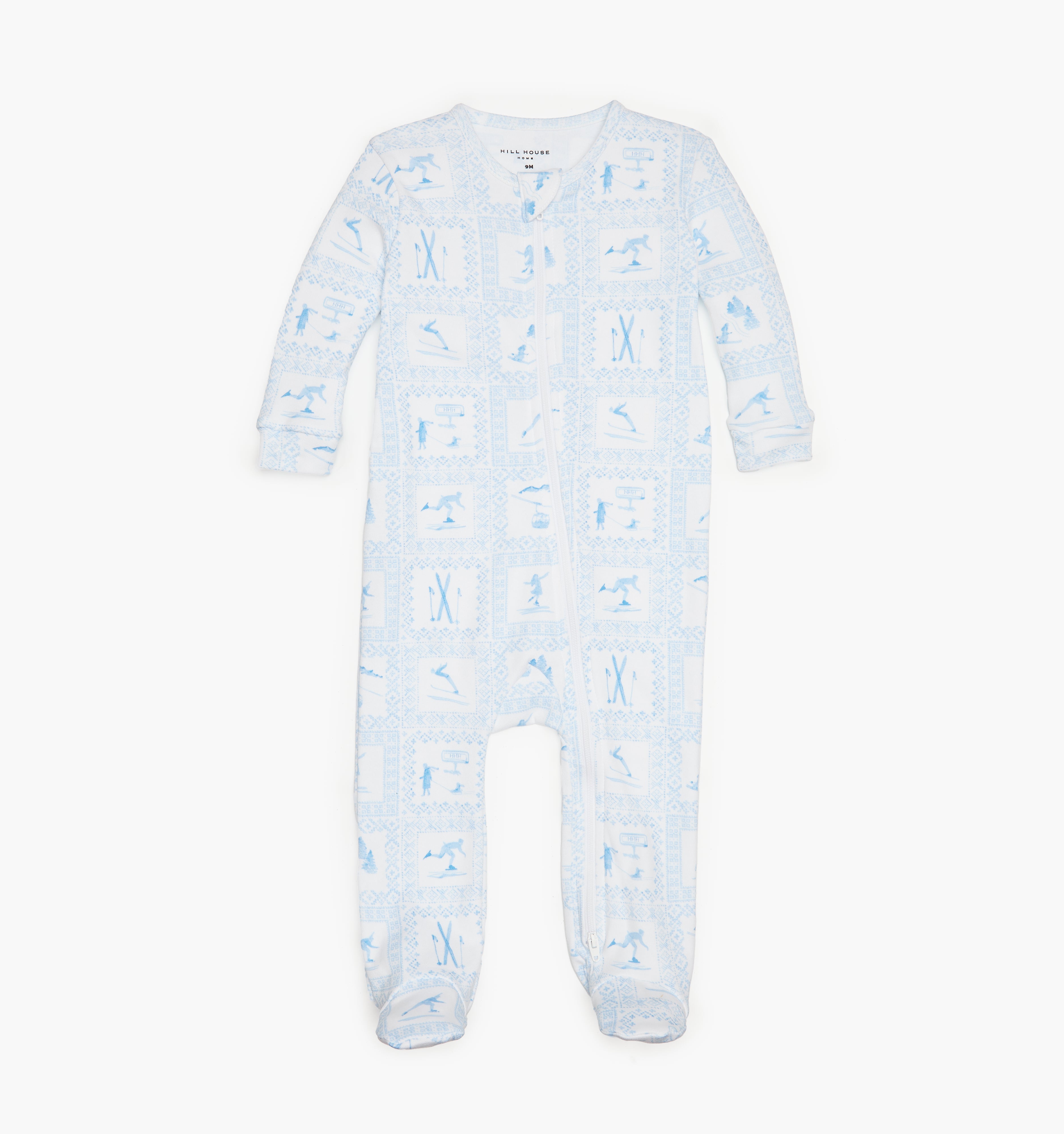The Footie Pajama - Blue Skiers Toile
