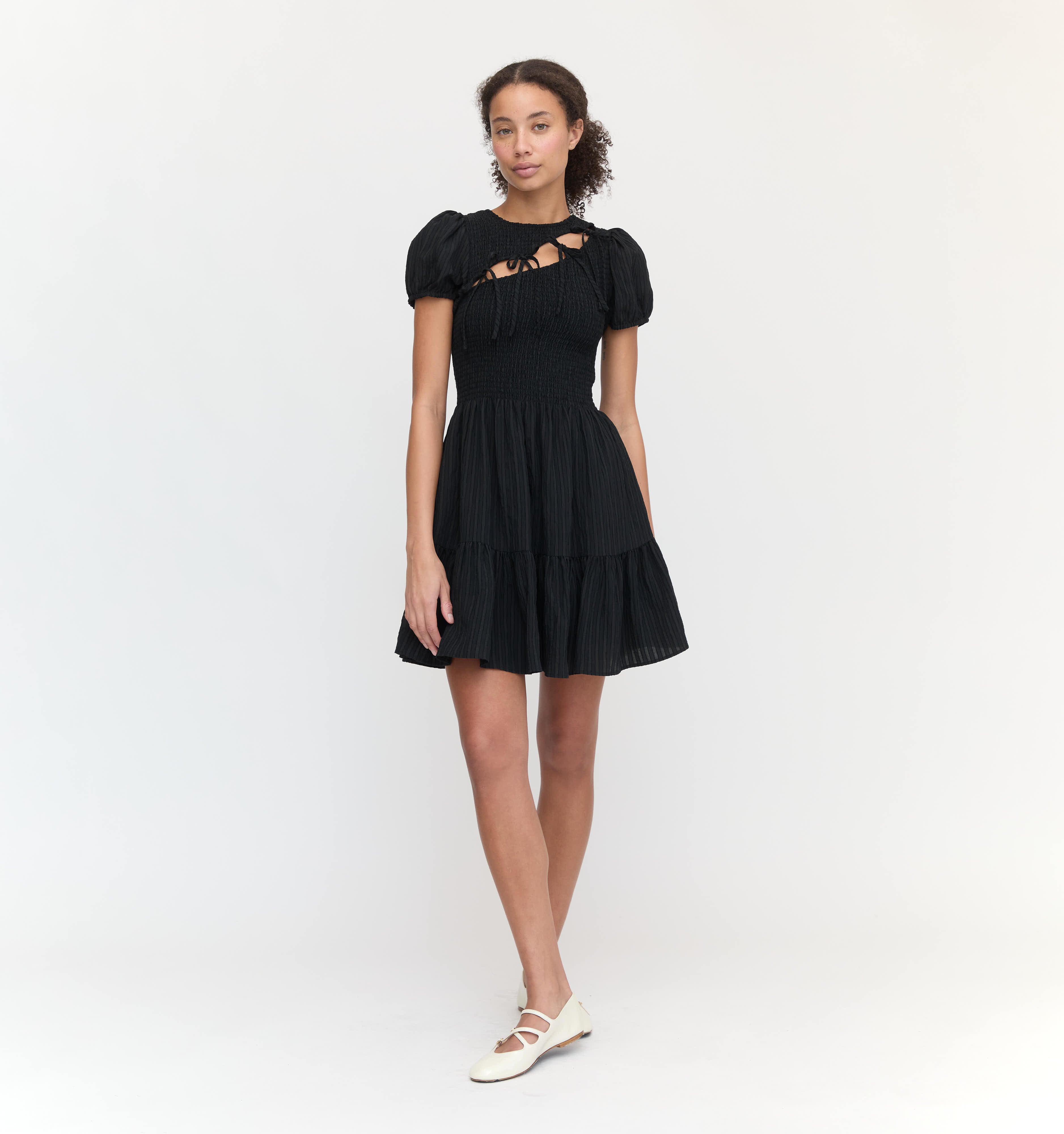 The Gia Mini Nap Dress - Black Tonal Seersucker
