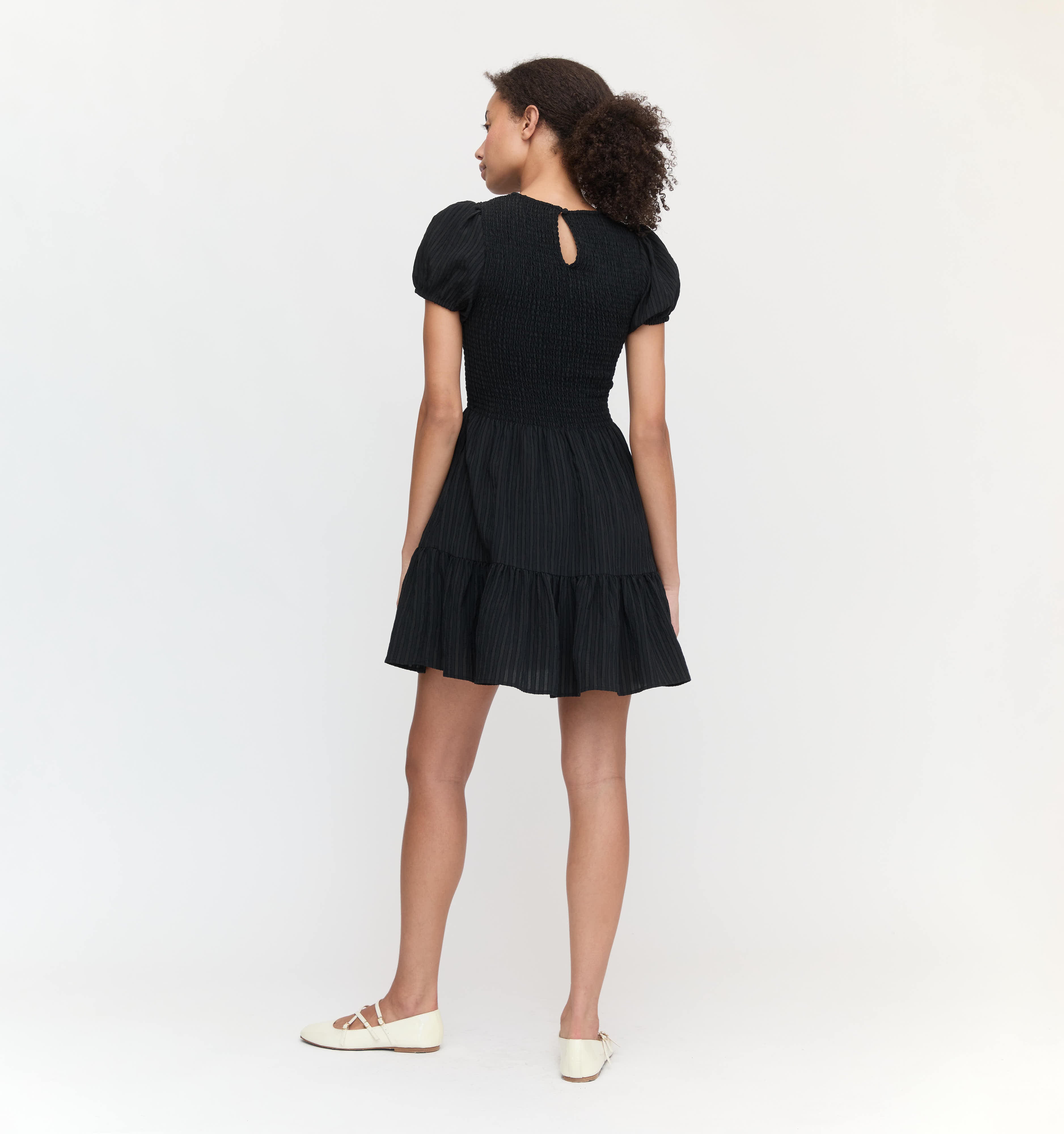The Gia Mini Nap Dress - Black Tonal Seersucker