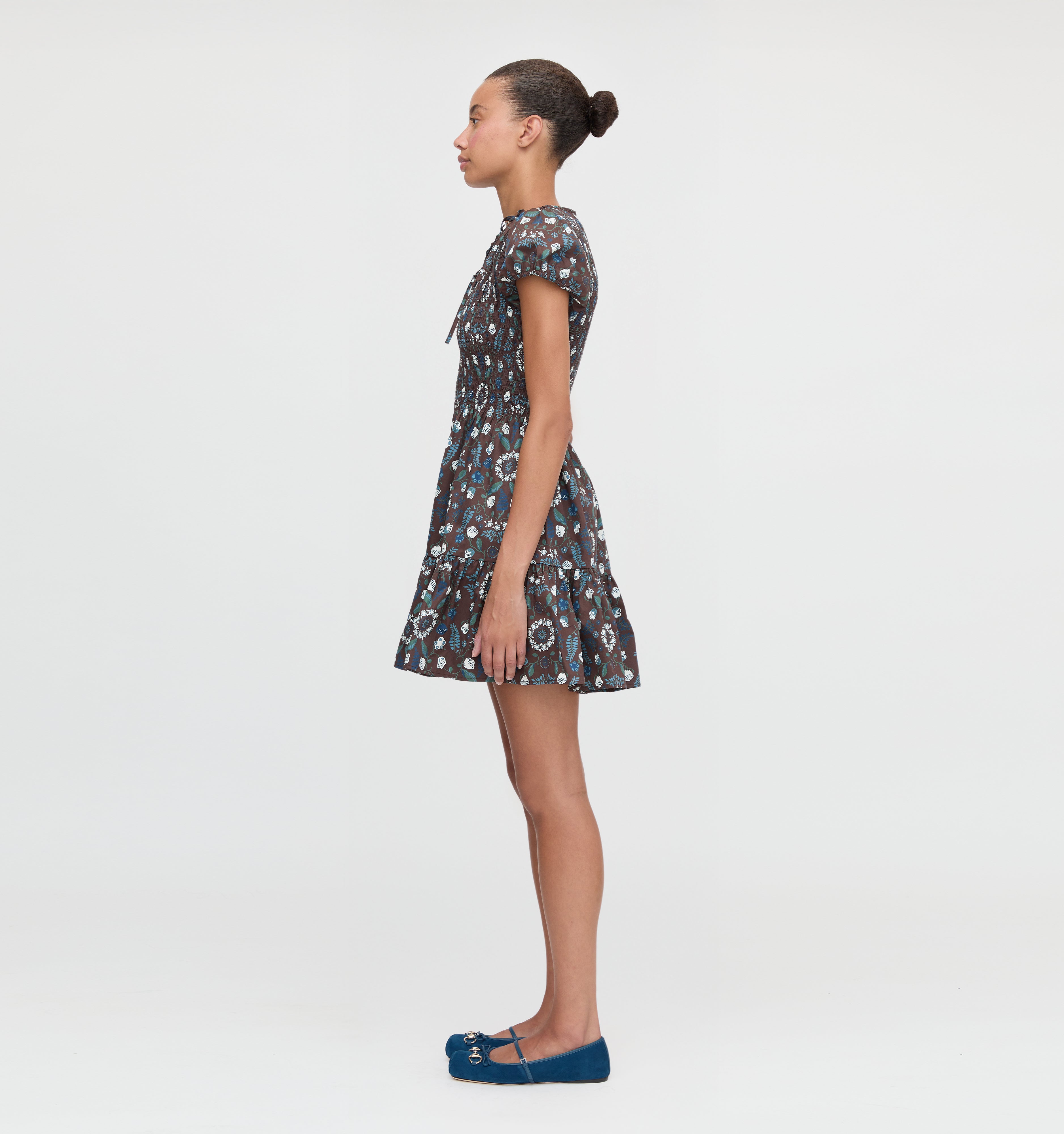 The Gia Mini Nap Dress - Chocolate Swedish Floral