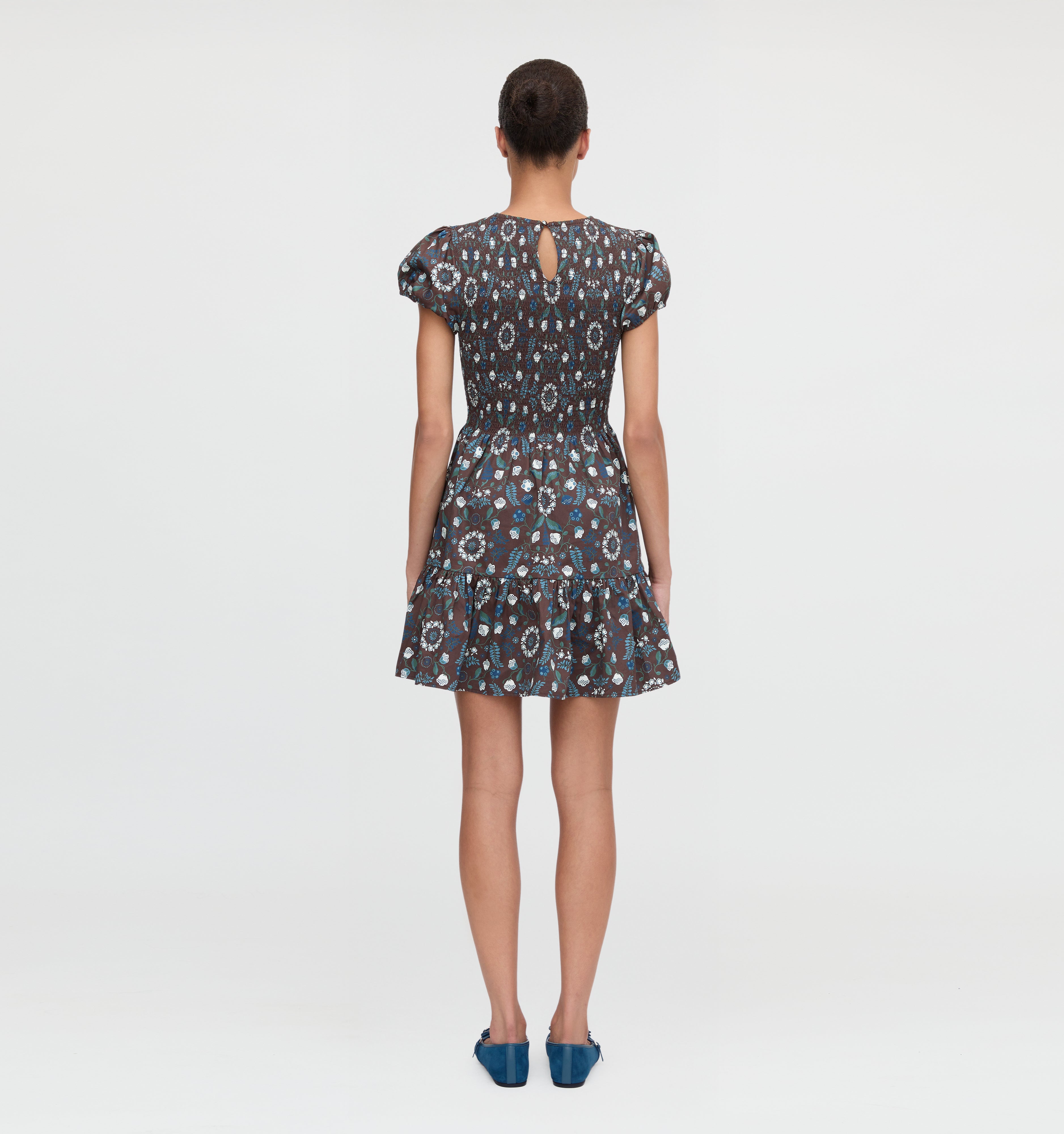 The Gia Mini Nap Dress - Chocolate Swedish Floral