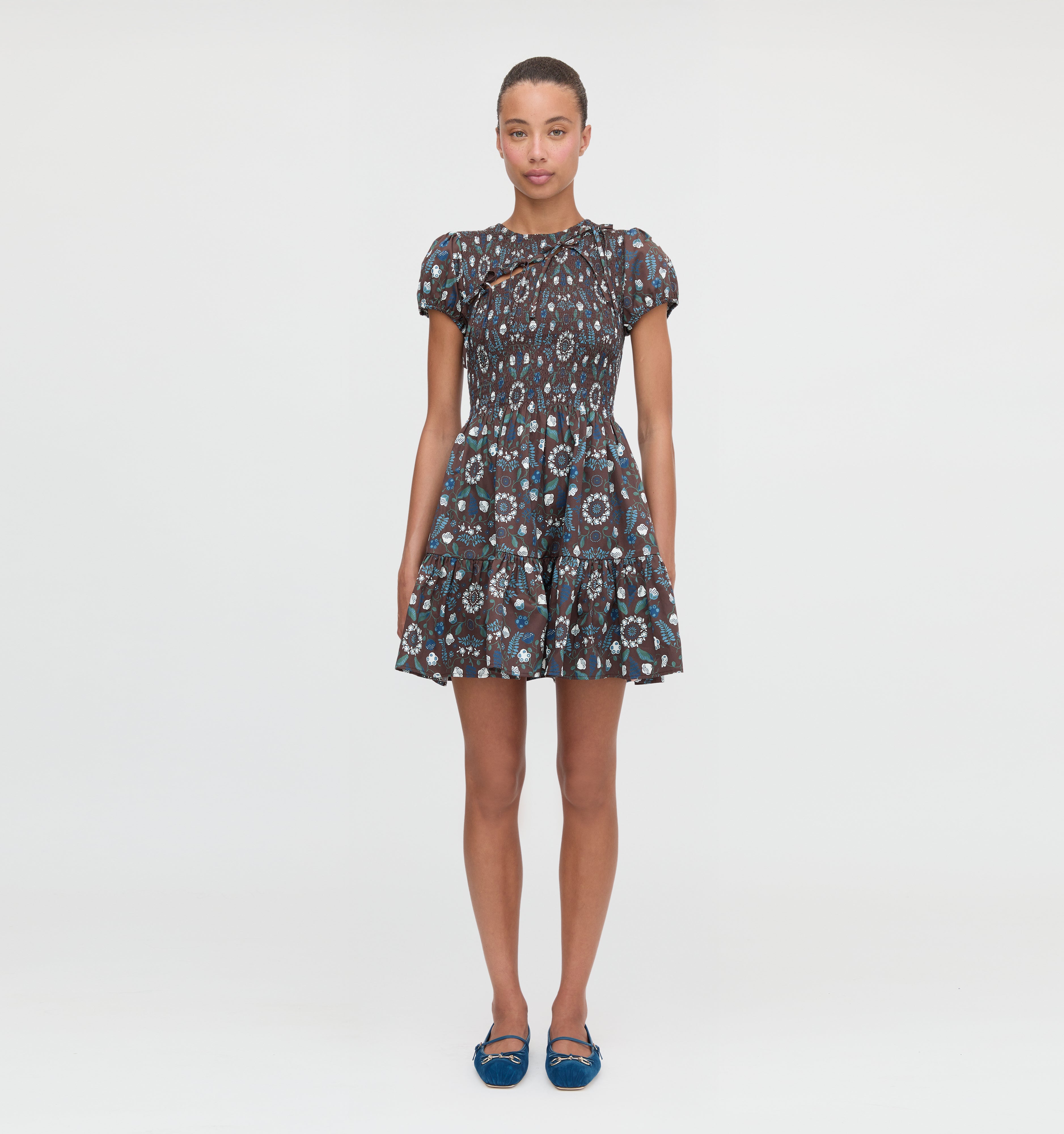 The Gia Mini Nap Dress - Chocolate Swedish Floral