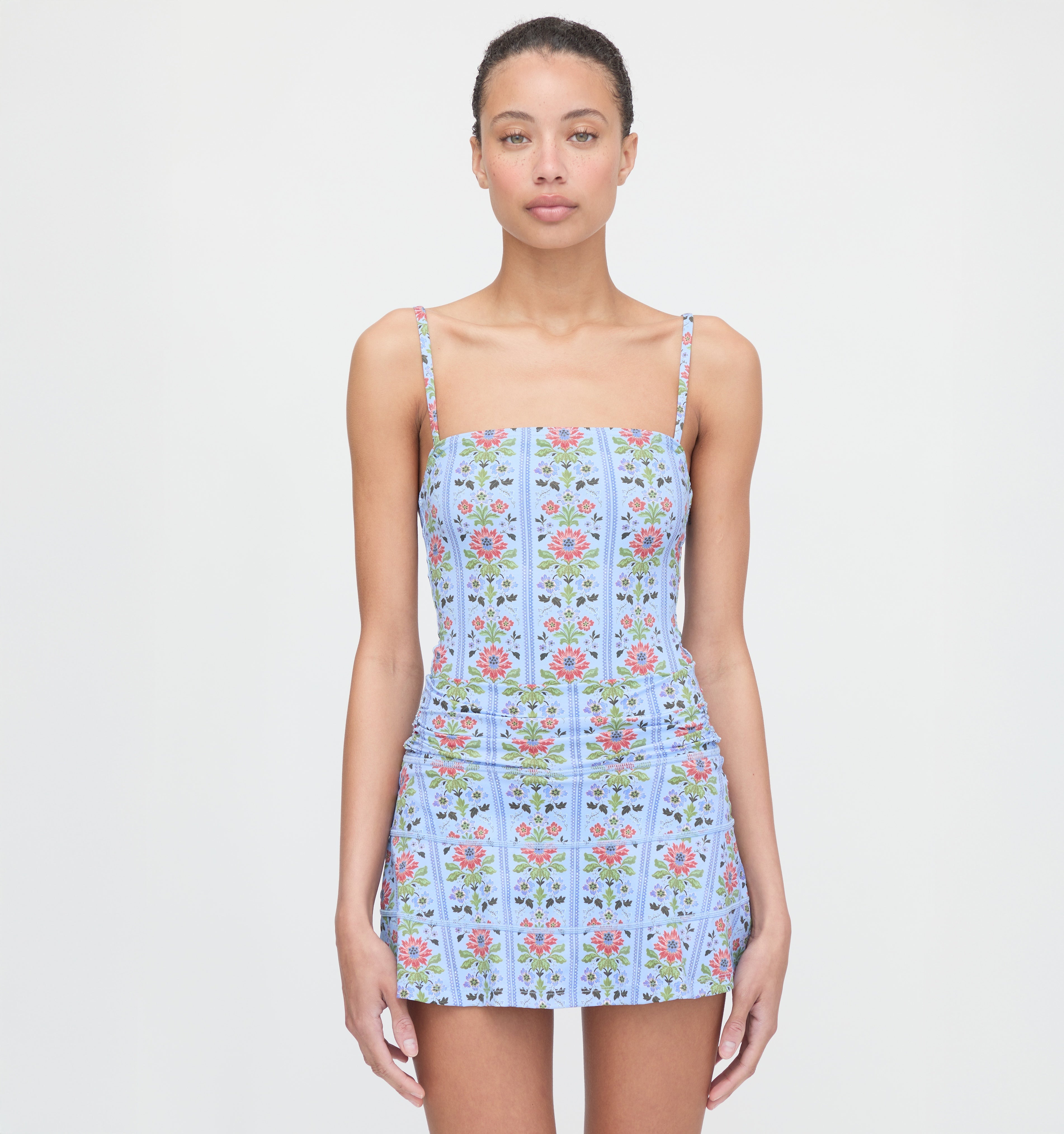 The Giana One Piece - Blue Floral Block Stripe