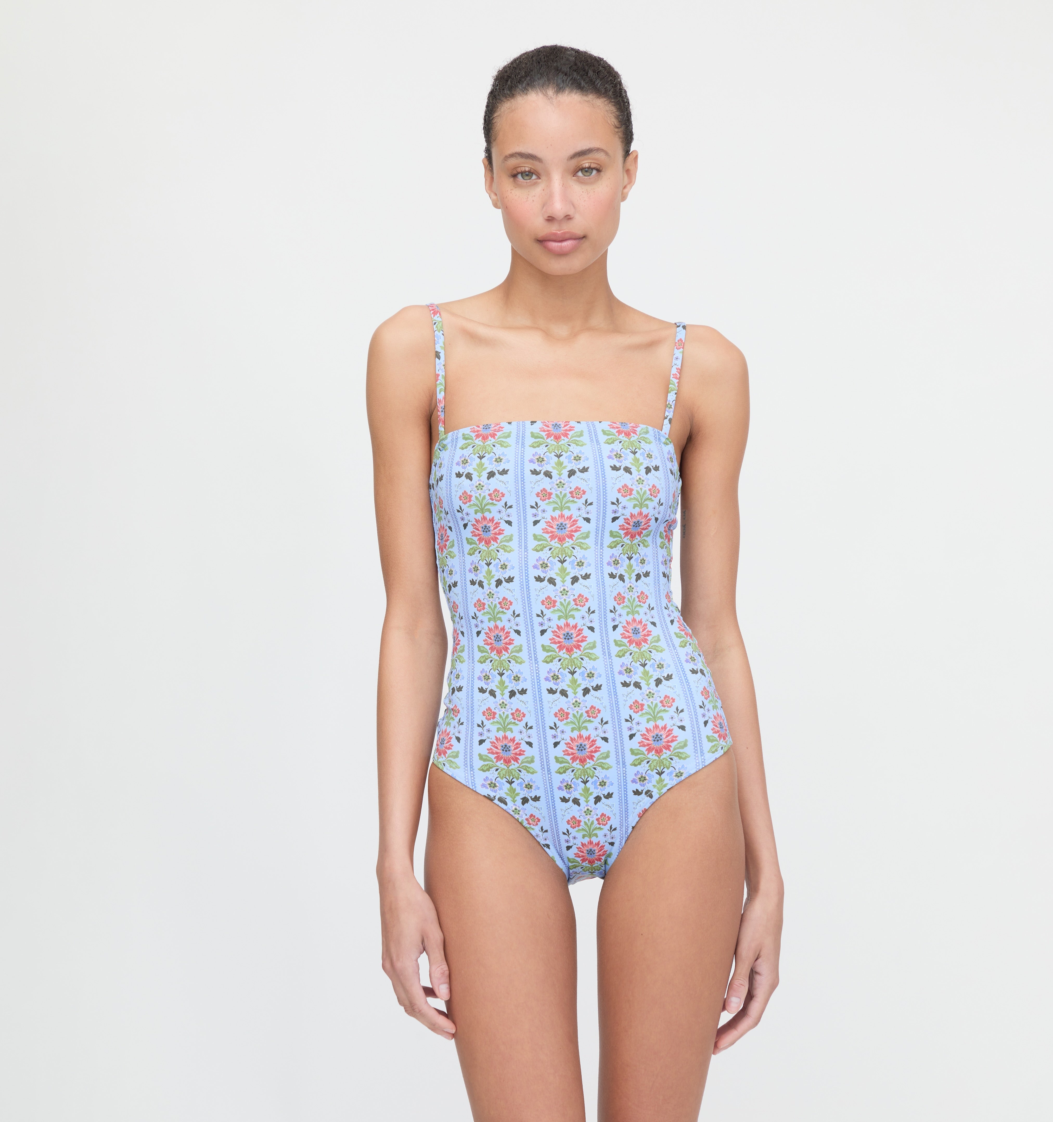 The Giana One Piece - Blue Floral Block Stripe