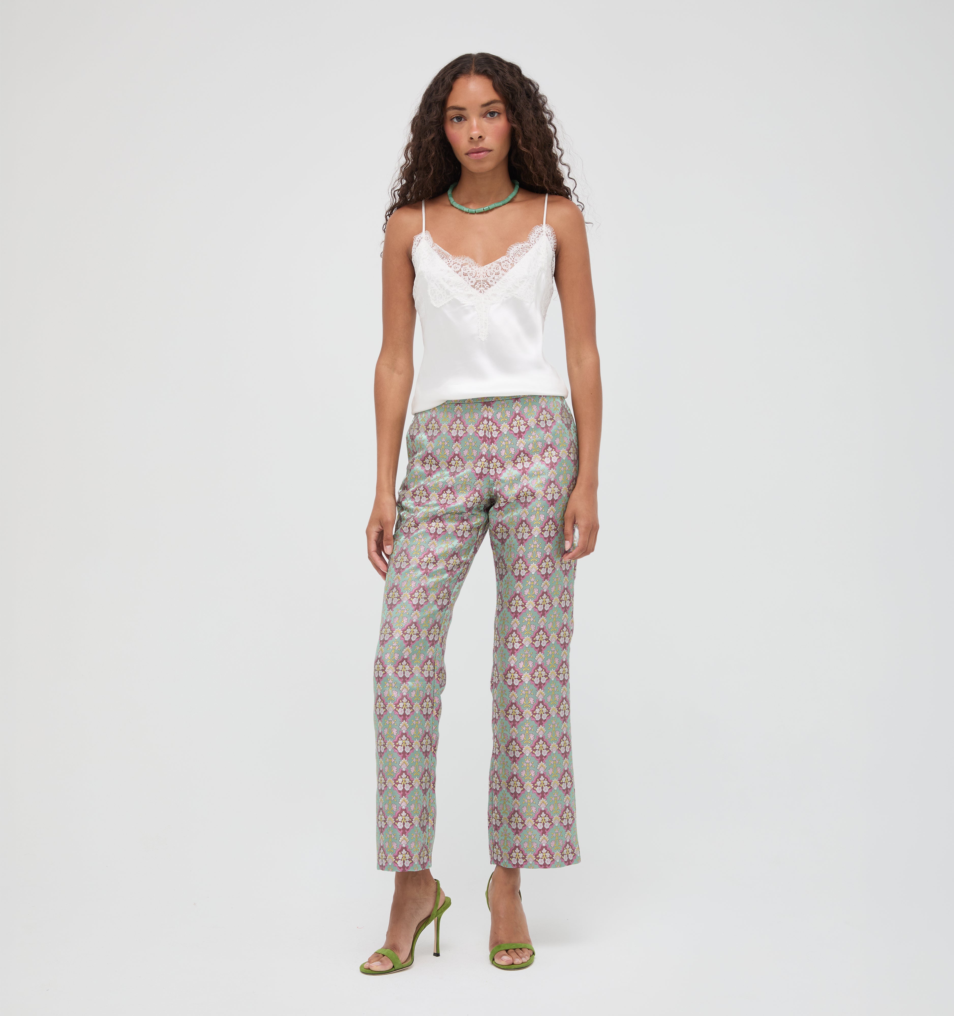 n*a様 house on the hill tile parent pant The Annina Pant - Brocade Diamond Block Berry/Green – Hill House Home