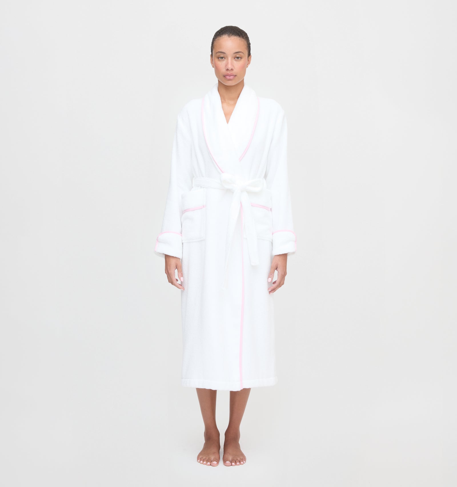 The Hotel Robe with Light Pink Piping