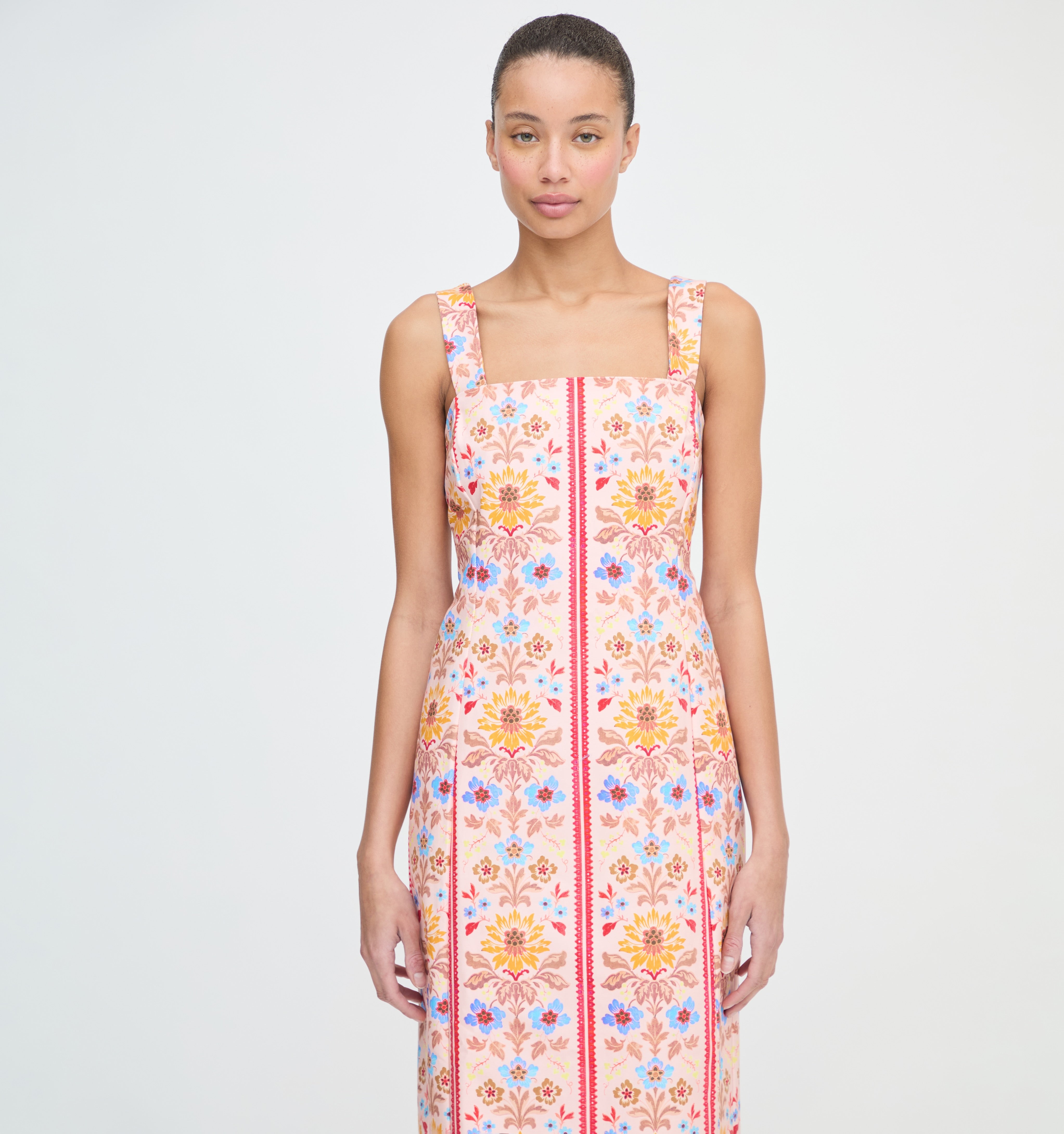 The Iris Dress - Pink Floral Block Stripe