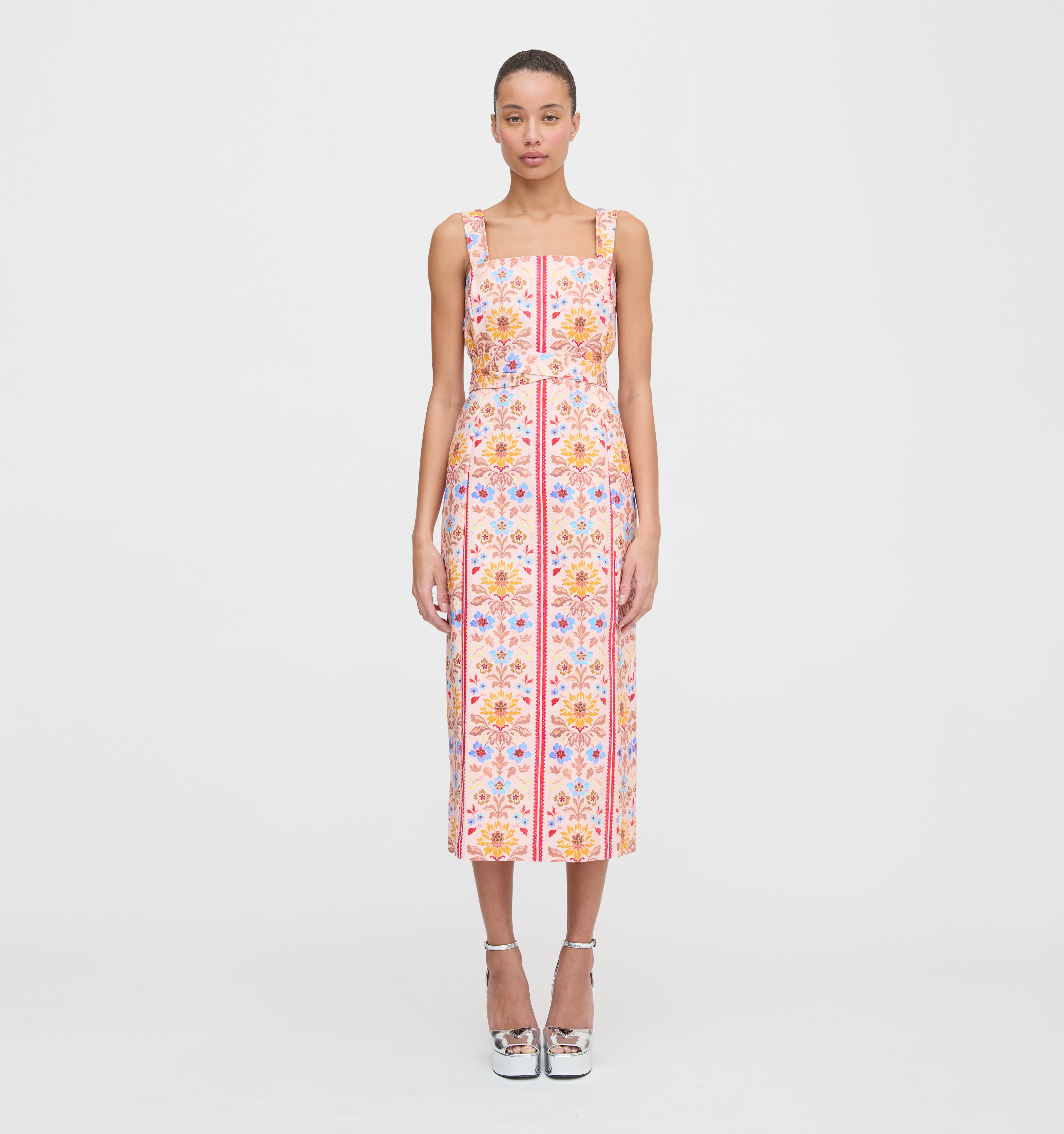 The Iris Dress - Pink Floral Block Stripe