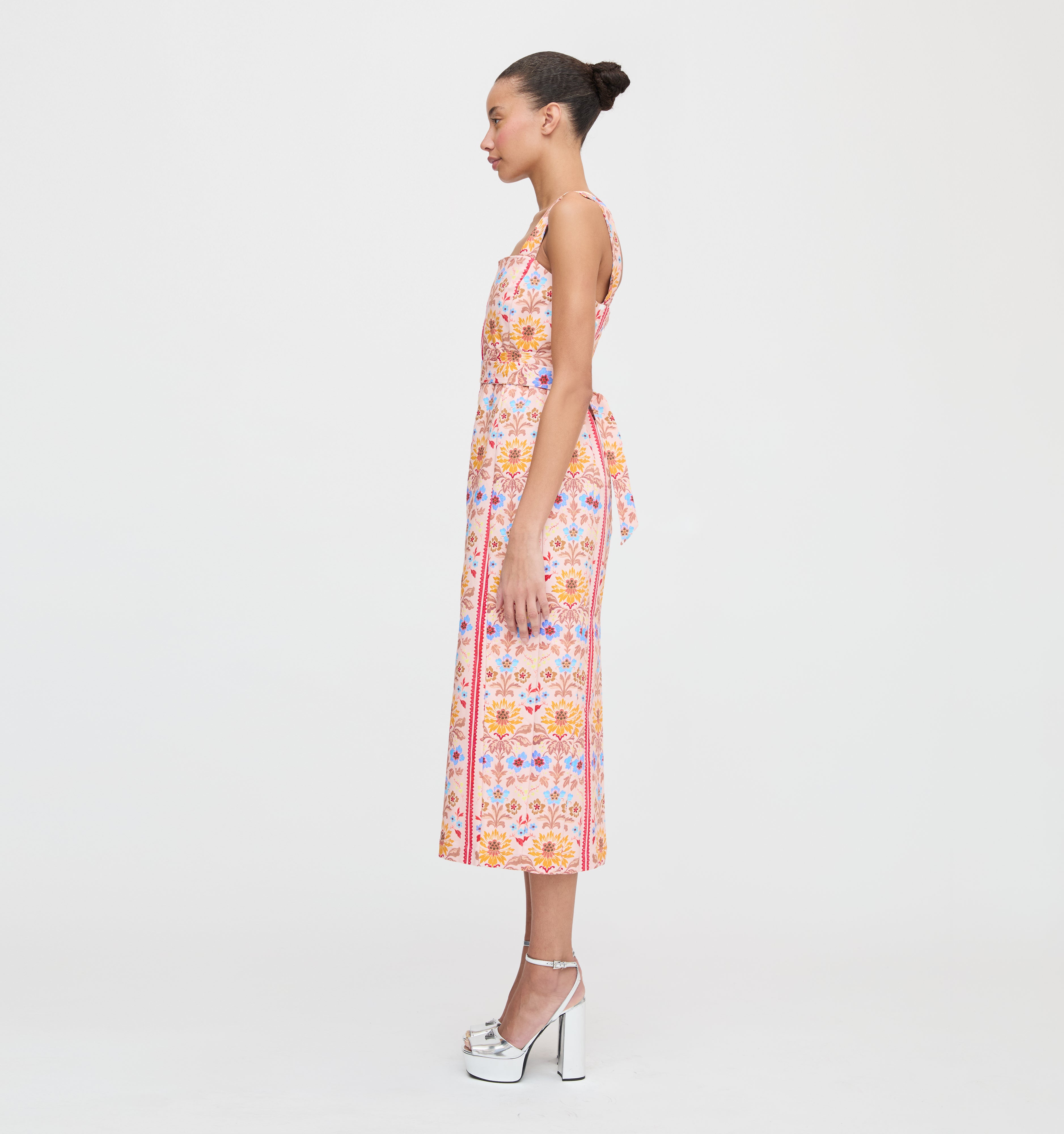 The Iris Dress - Pink Floral Block Stripe