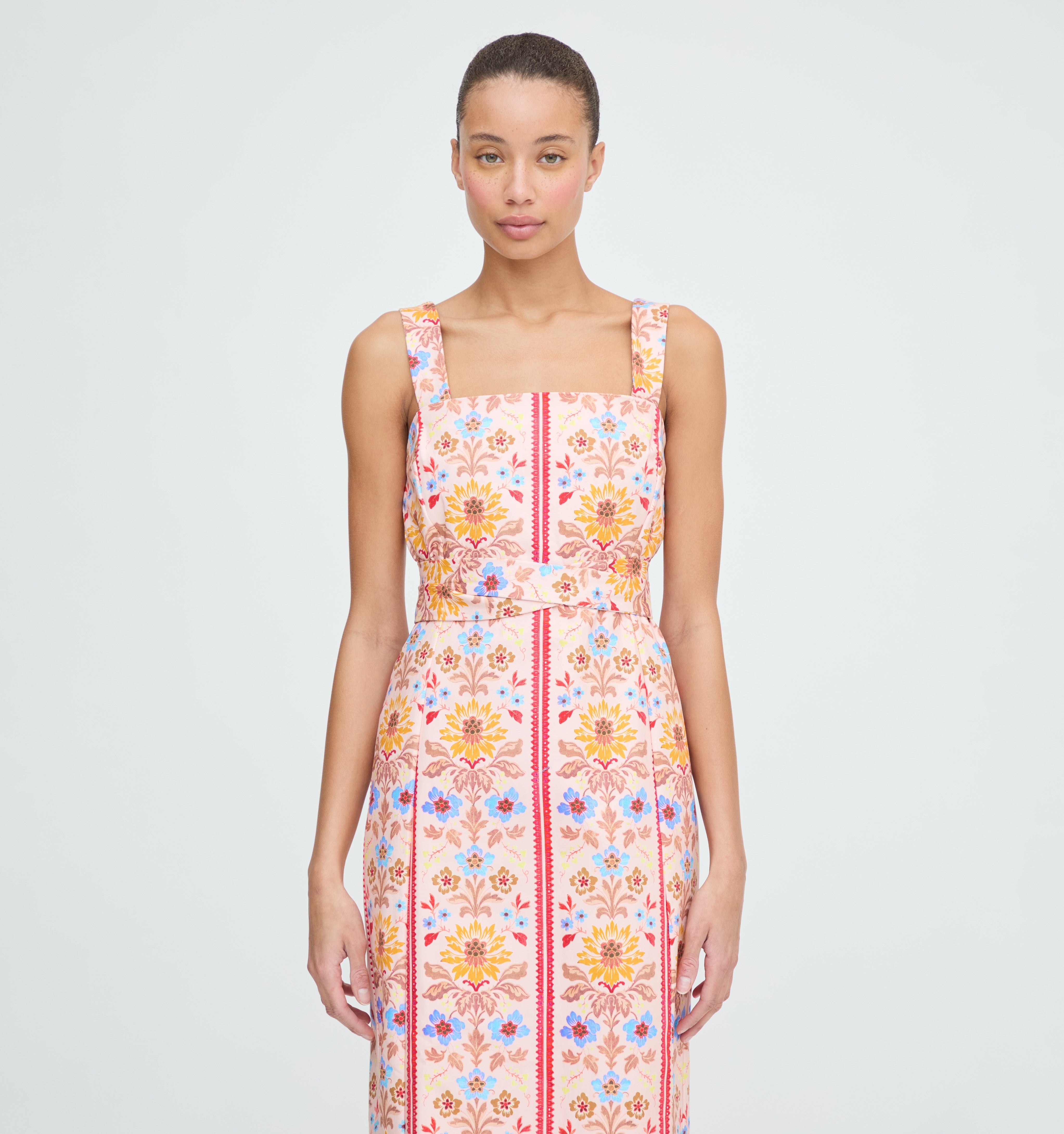 The Iris Dress - Pink Floral Block Stripe