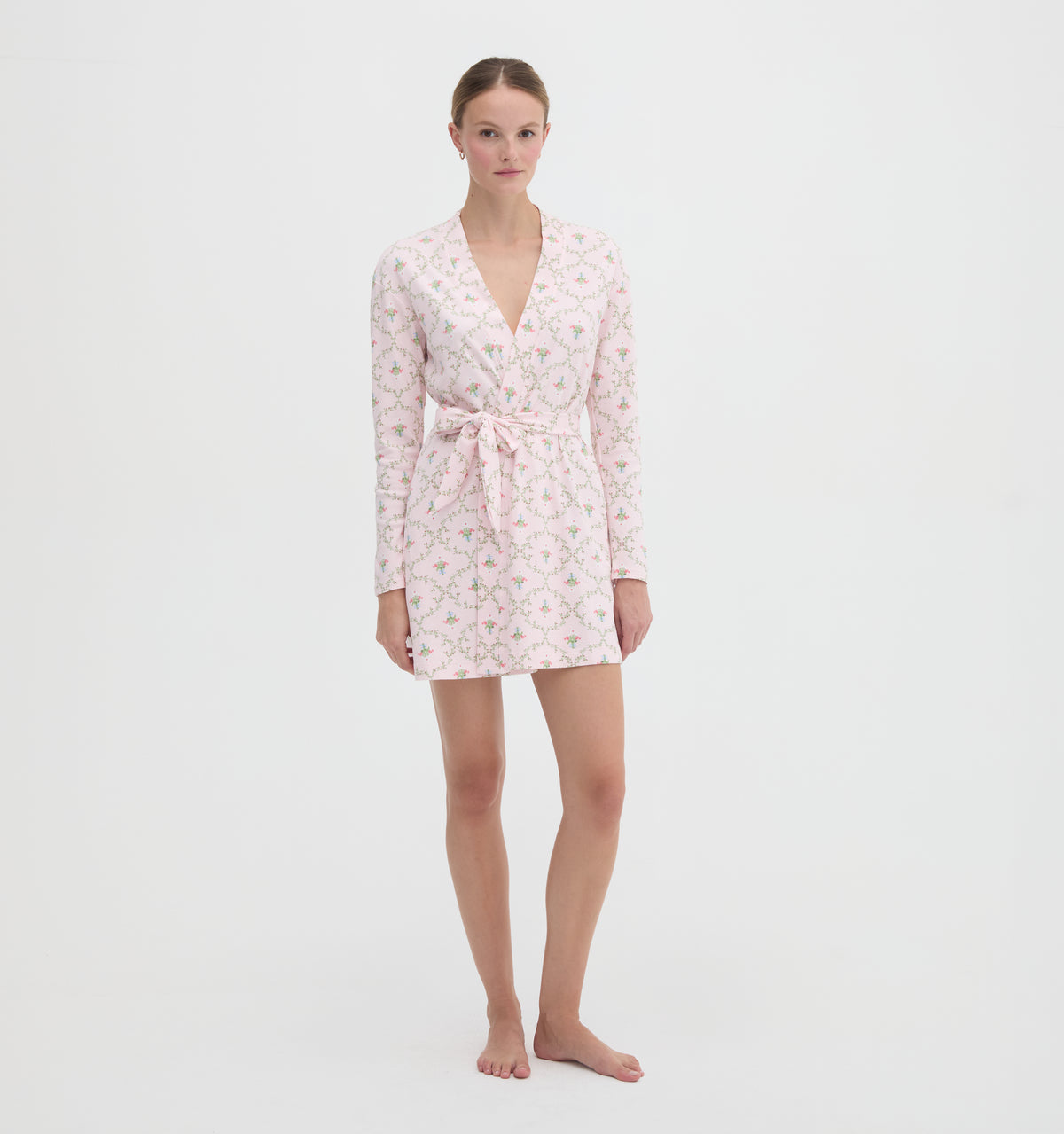 The Ivory Robe - Light Pink Trellis