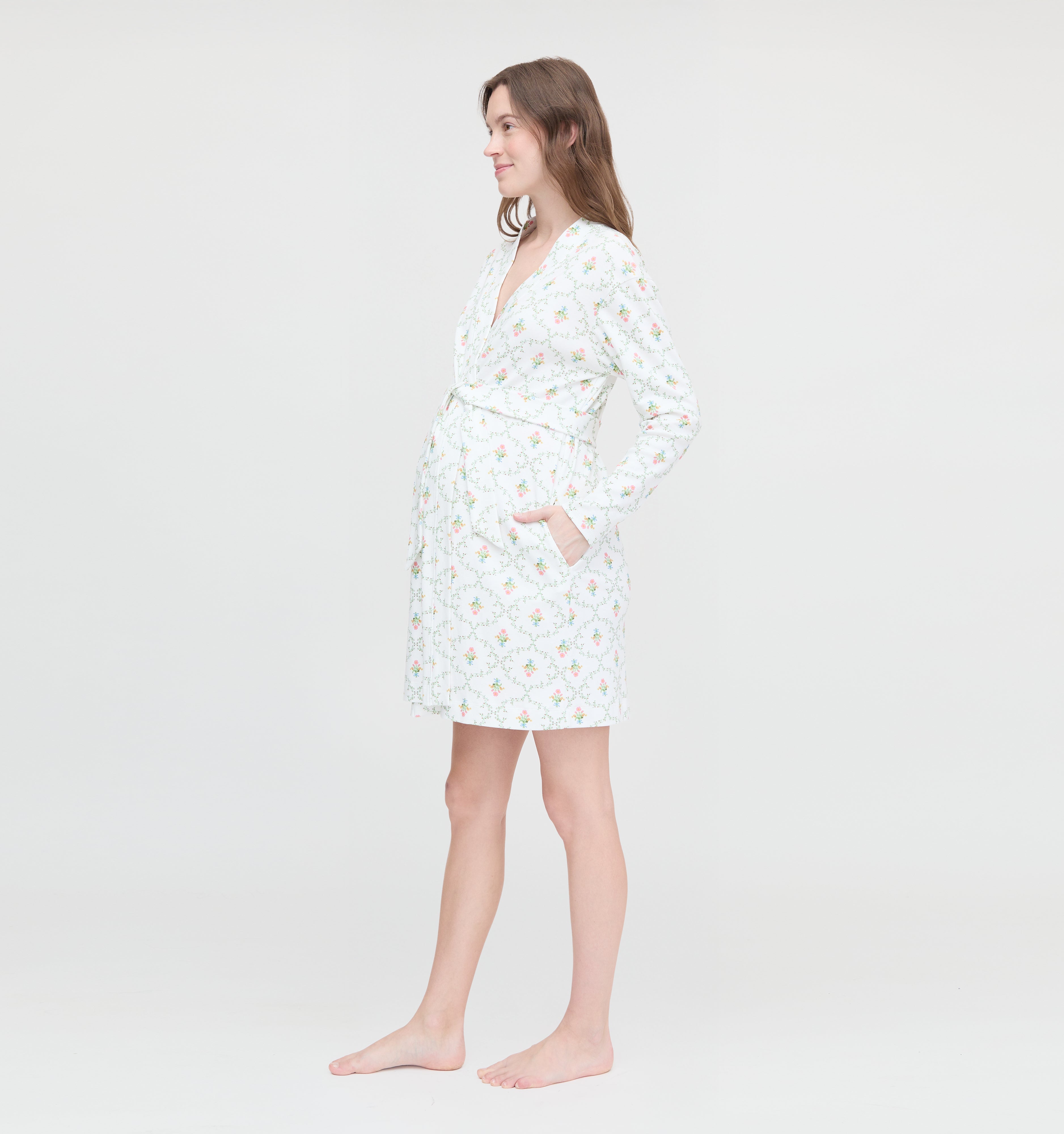 The Maternity Ivory Robe - Pastel Trellis – Hill House Home
