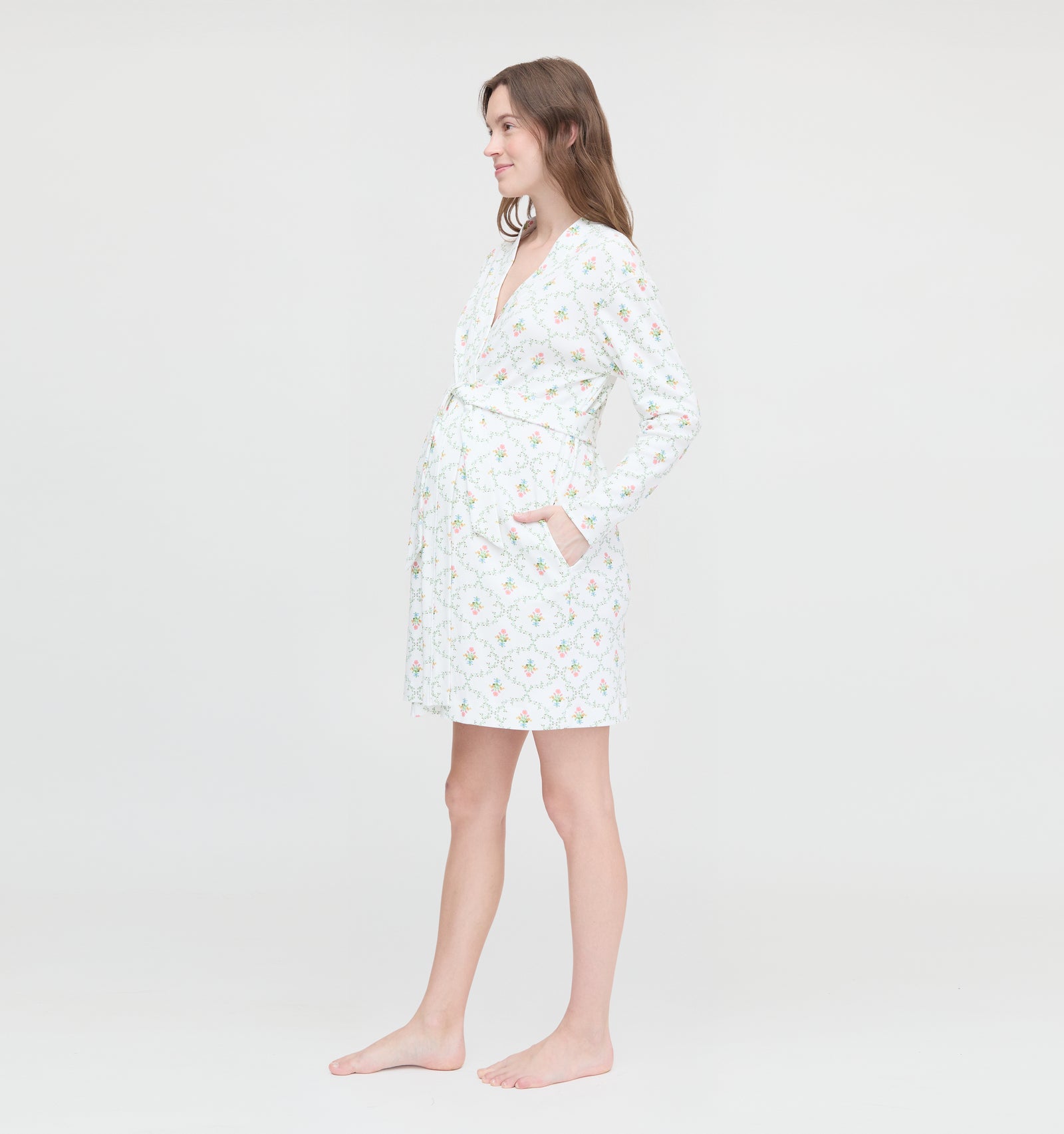 The Maternity Ivory Robe - Pastel Trellis