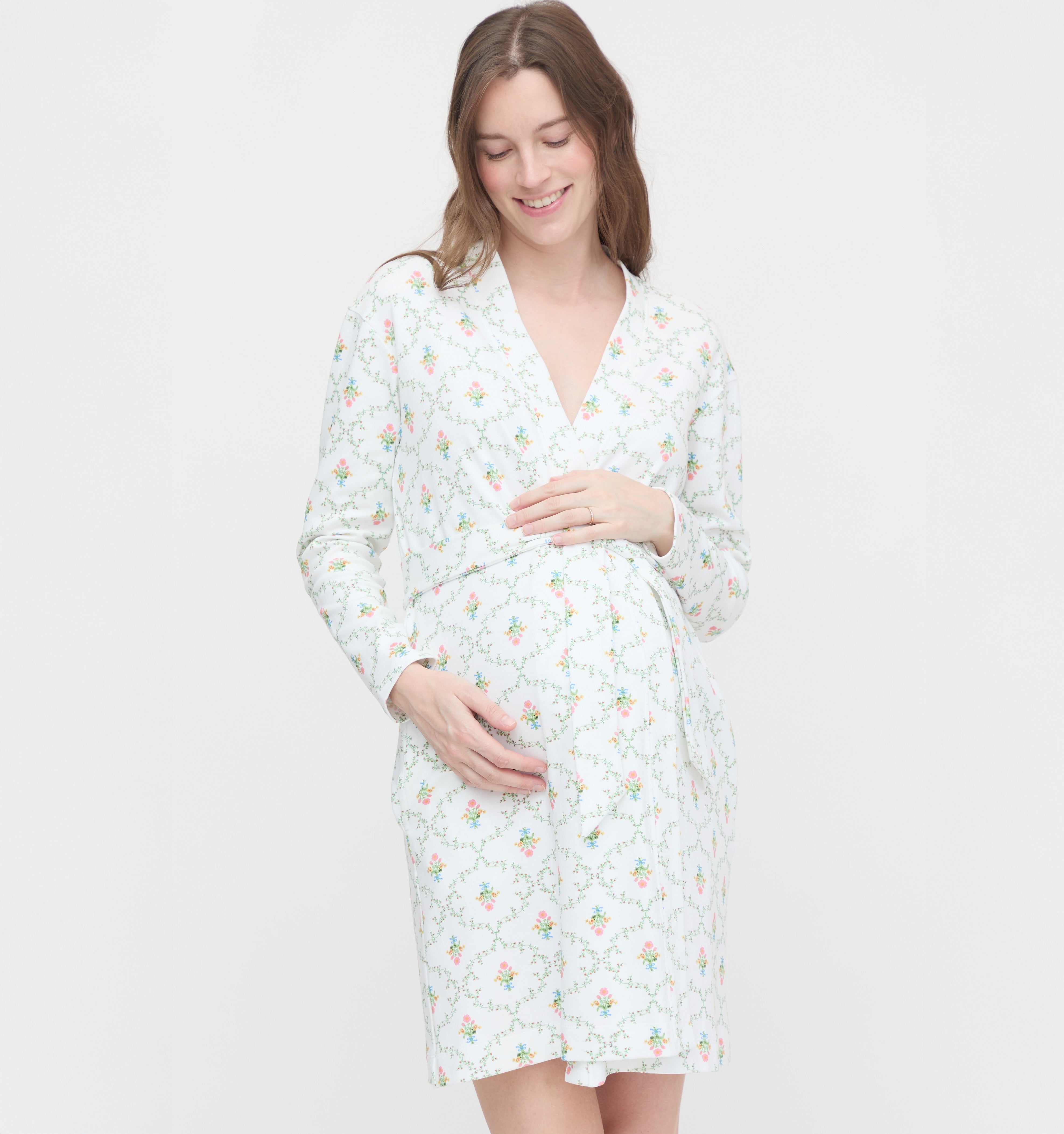 The Maternity Ivory Robe - Pastel Trellis – Hill House Home