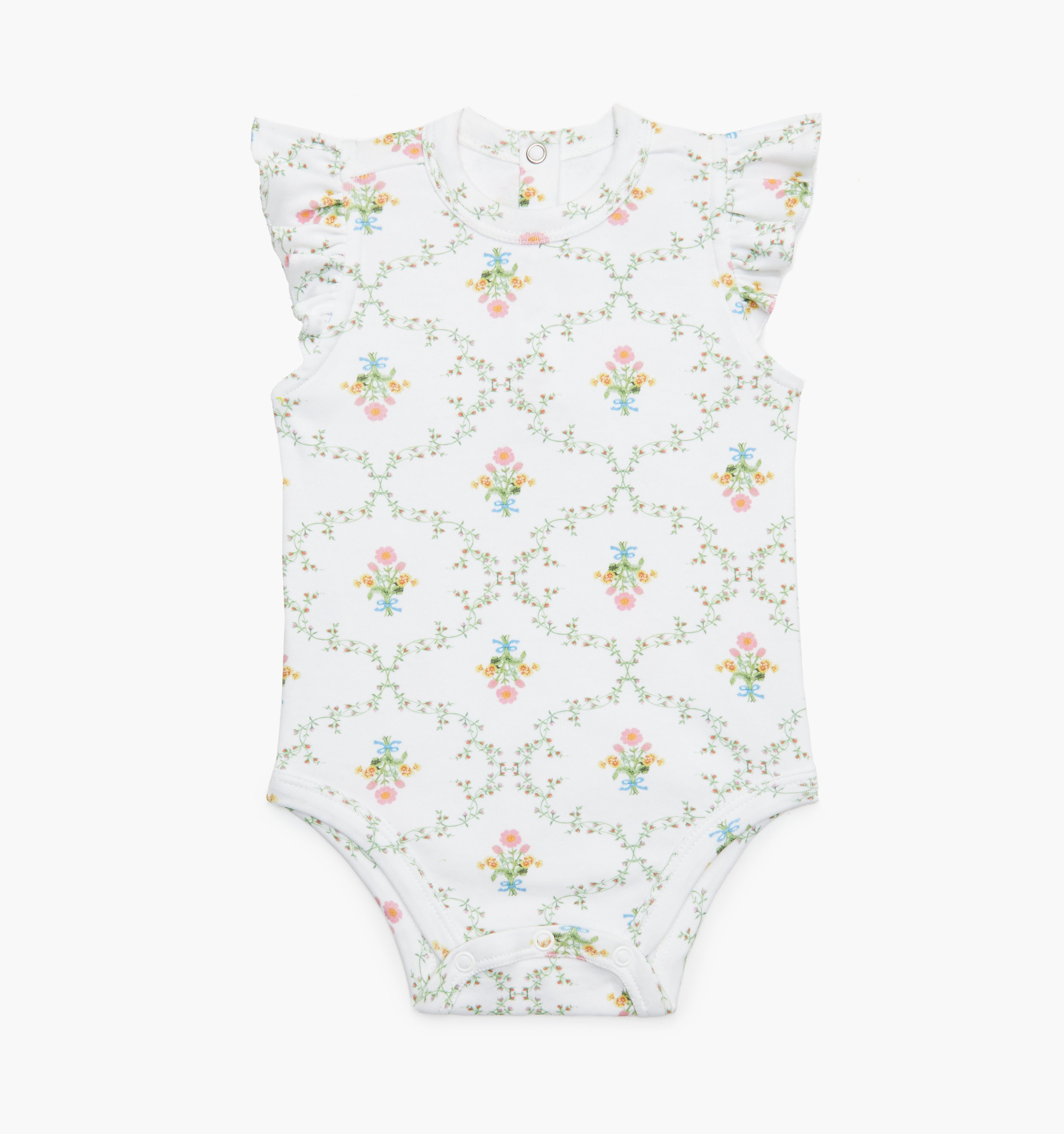 The Jillee Ruffle Onesie - Pastel Trellis