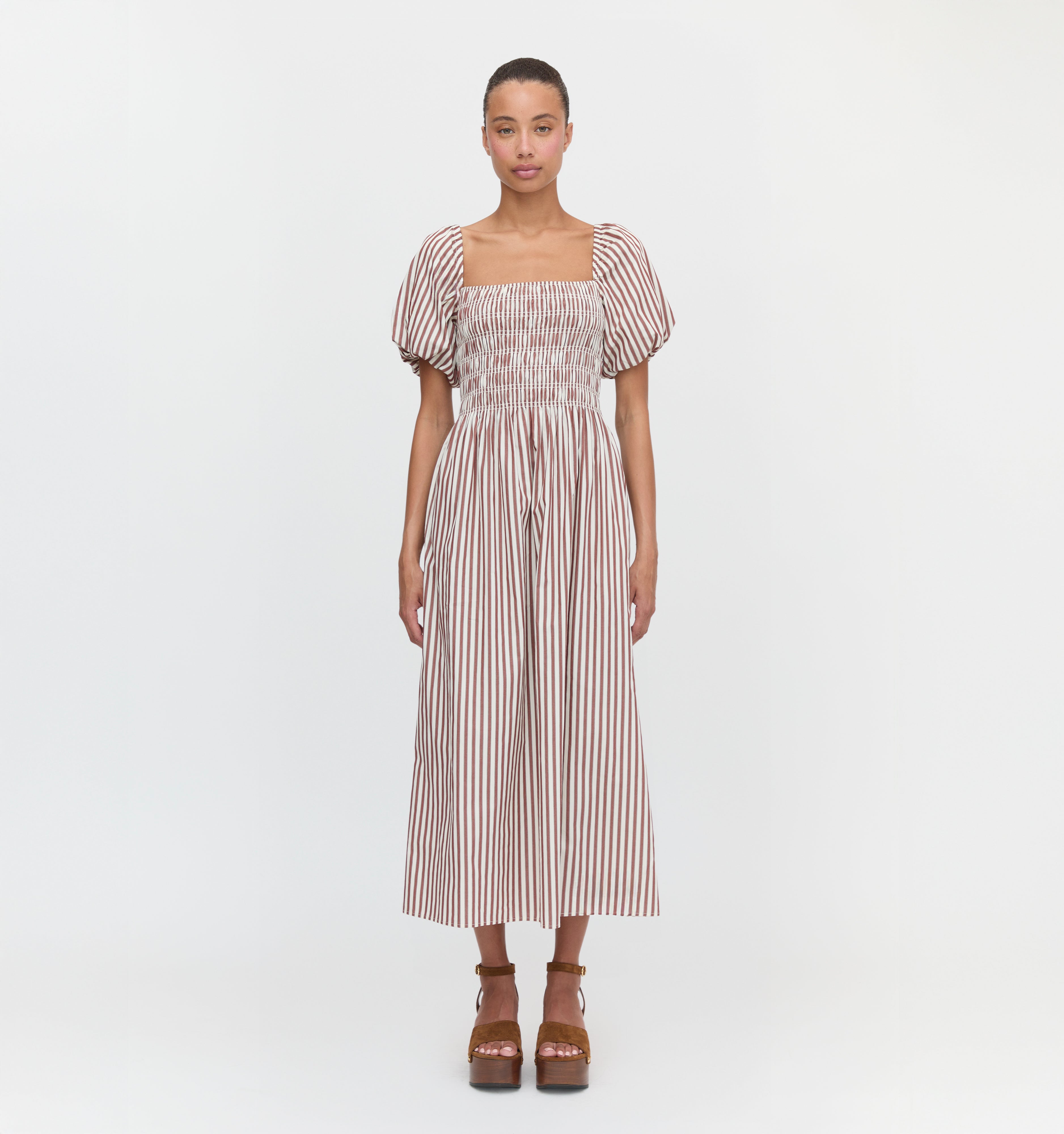 The Julia Dress in Rust Stripe color: Rust Stripe