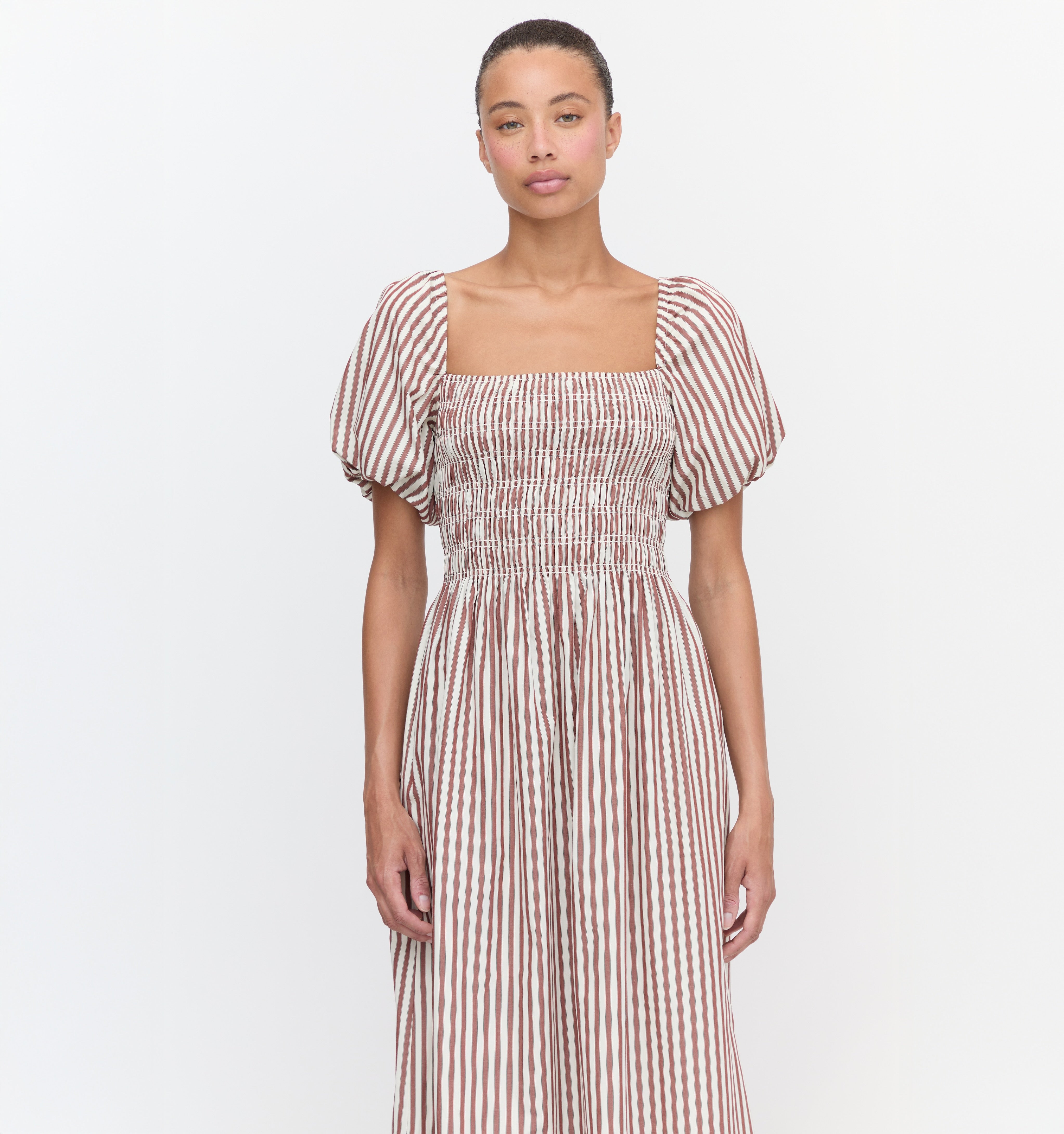 The Julia Dress in Rust Stripe color: Rust Stripe
