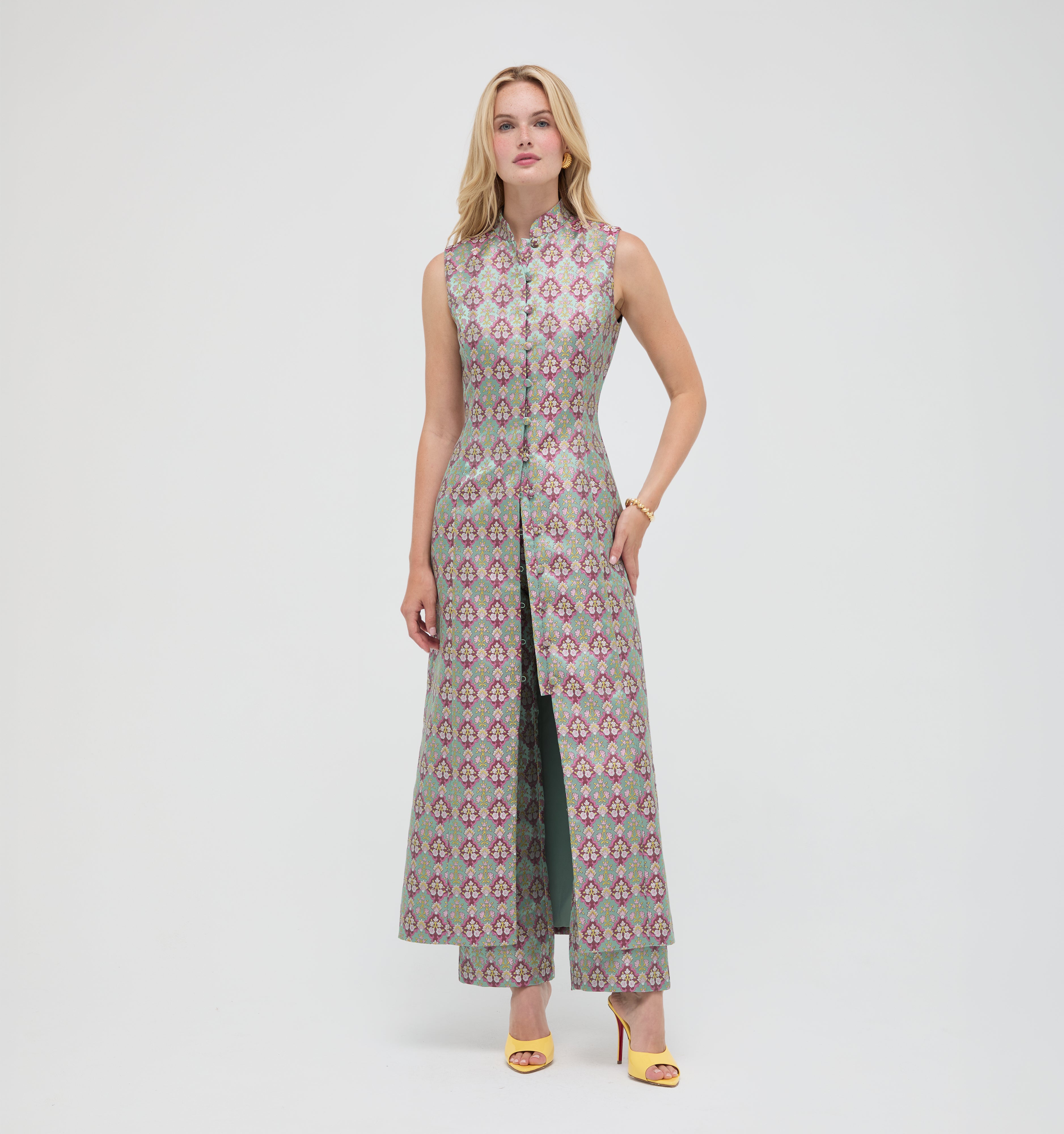The Justina Dress - Brocade Diamond Block Berry/Green – Hill House