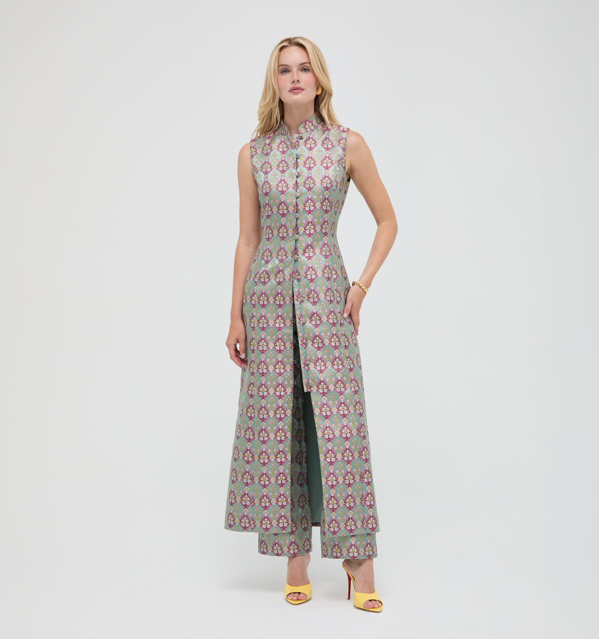 The Justina Dress - Baroque Diamond Block Berry/Green