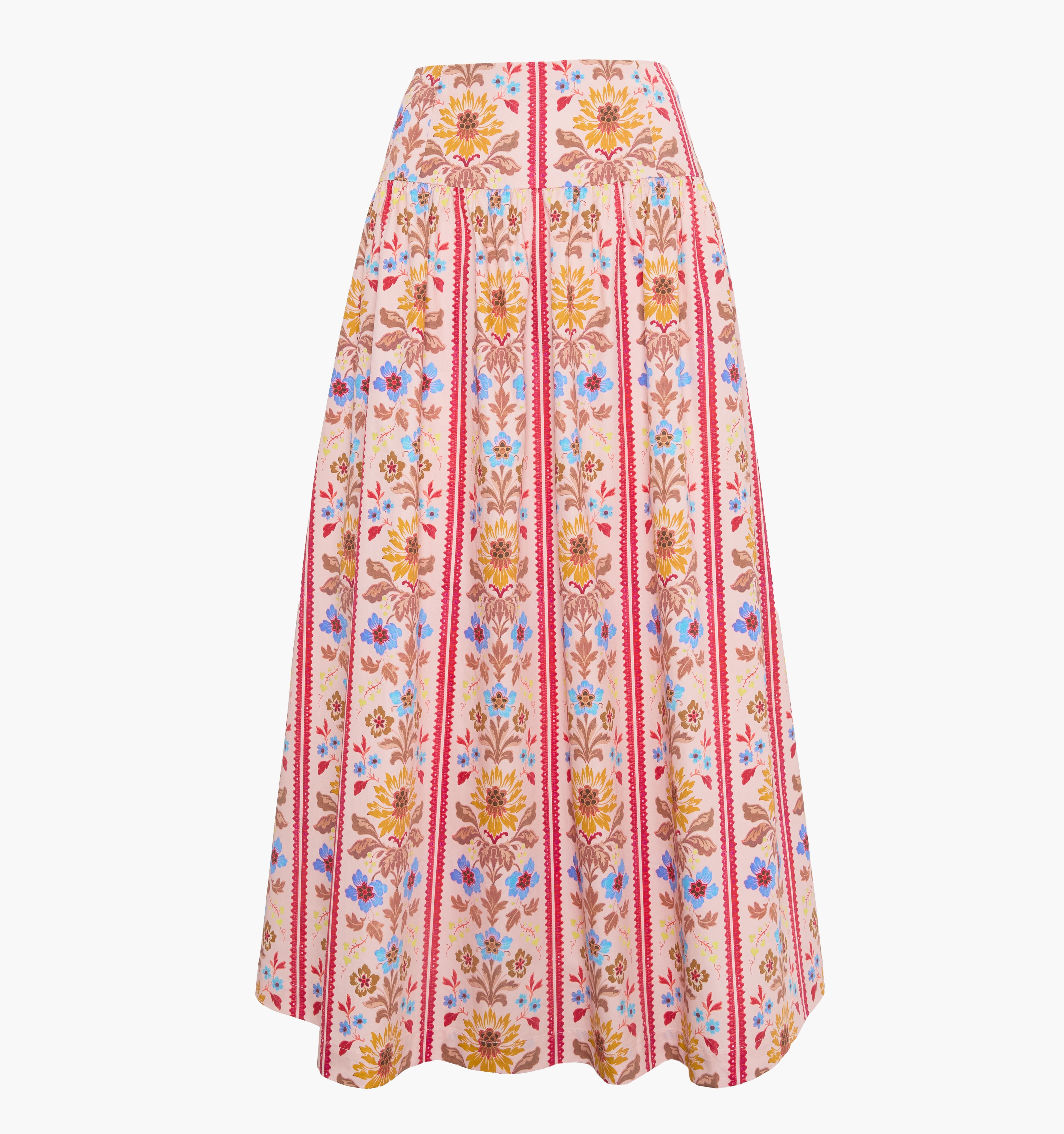 The Kate Midi Skirt - Pink Floral Block Stripe