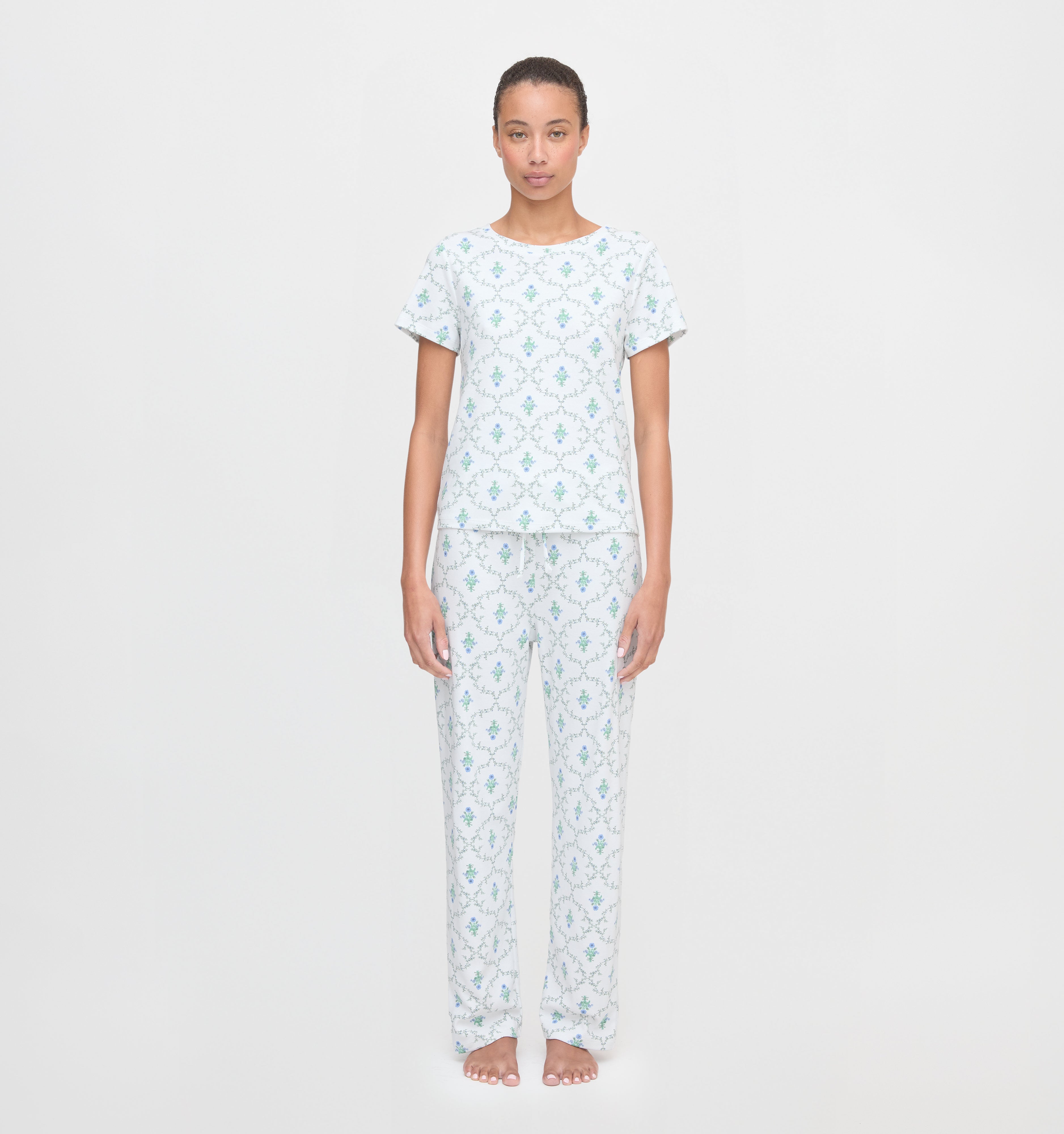 The Kelly Pajama Set in Green Trellis color: Green Trellis