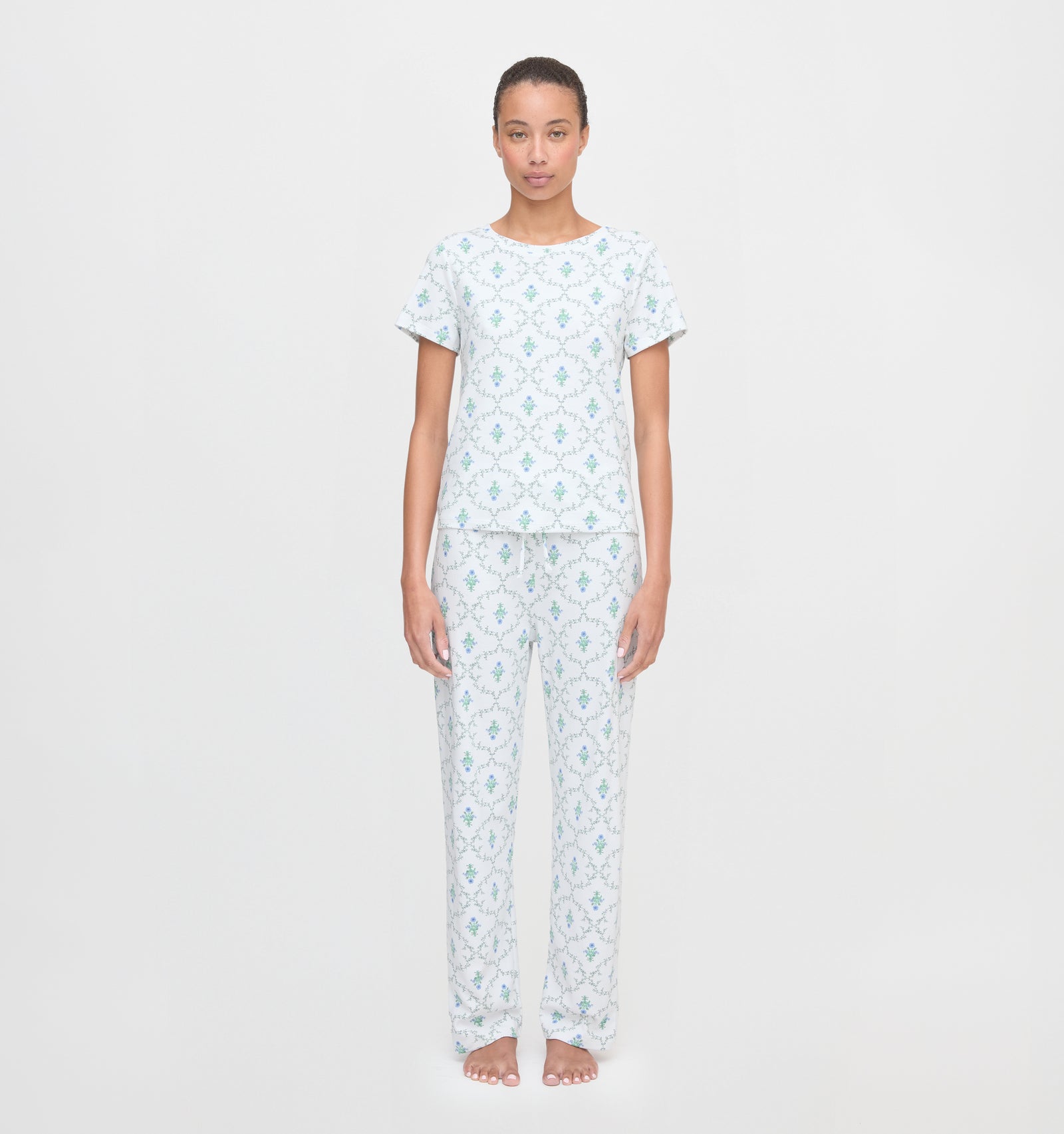 The Kelly Pajama Set in Green Trellis