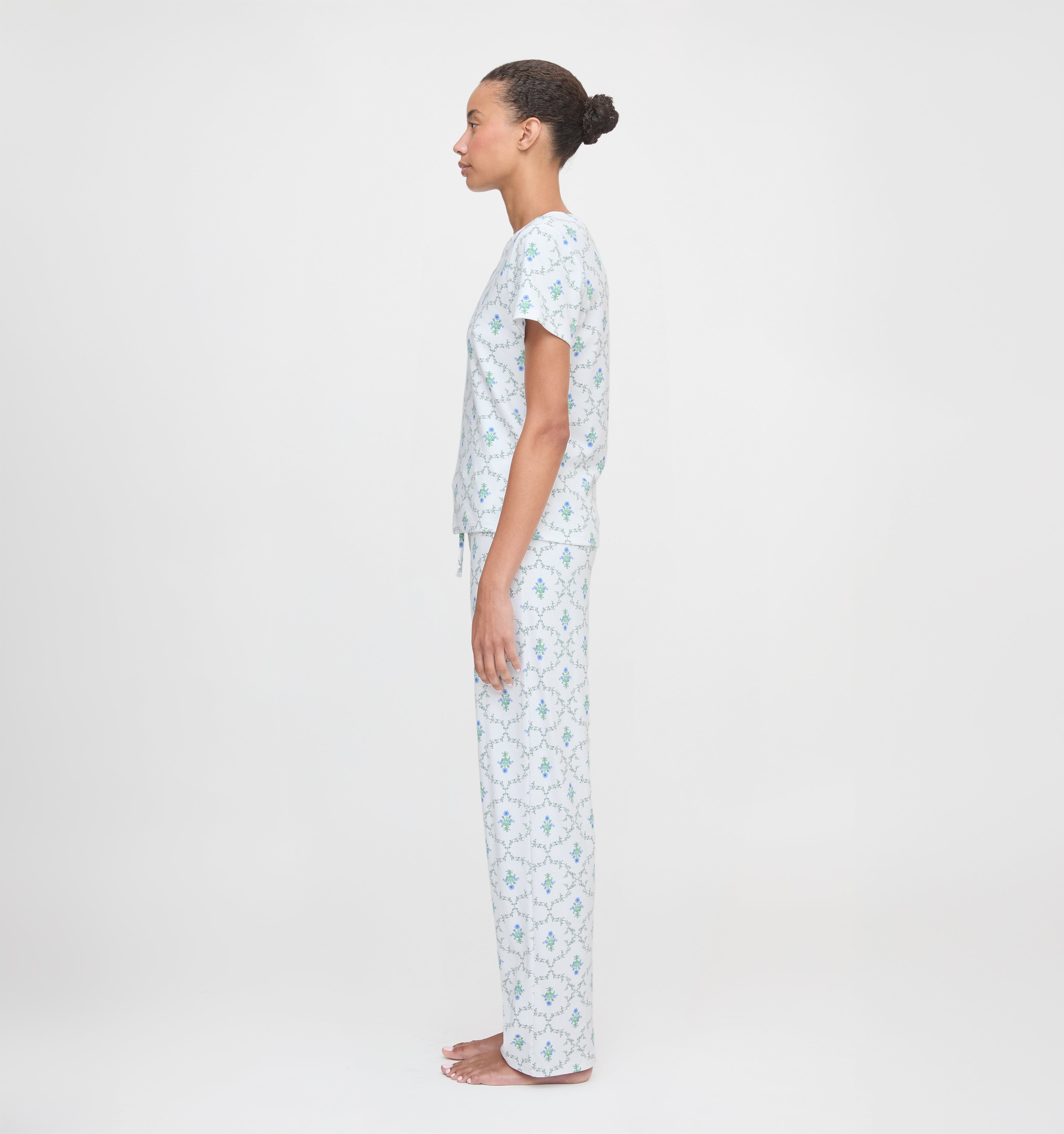 The Kelly Pajama Set in Green Trellis color: Green Trellis