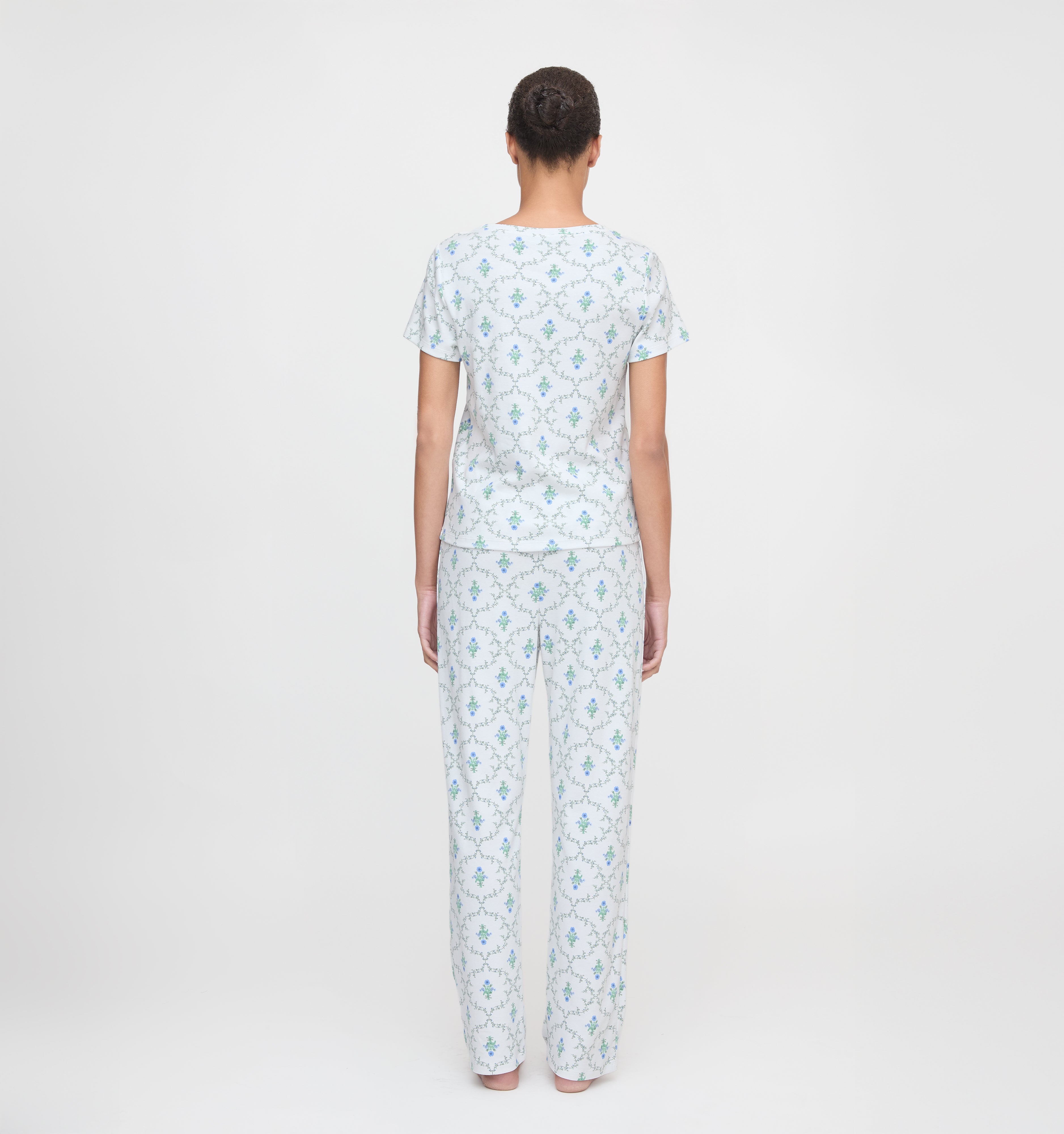 The Kelly Pajama Set in Green Trellis color: Green Trellis