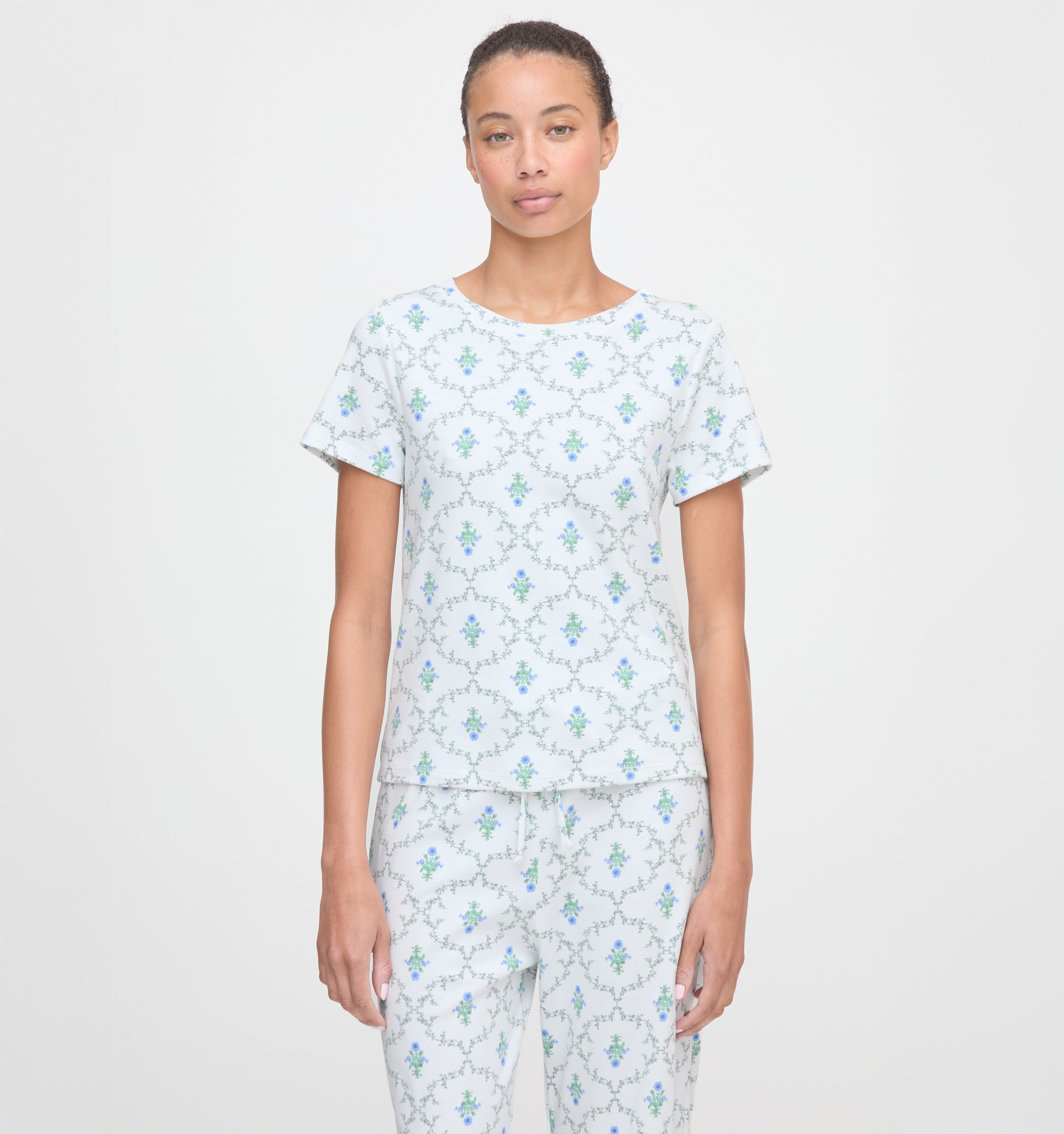 The Kelly Pajama Set in Green Trellis color: Green Trellis