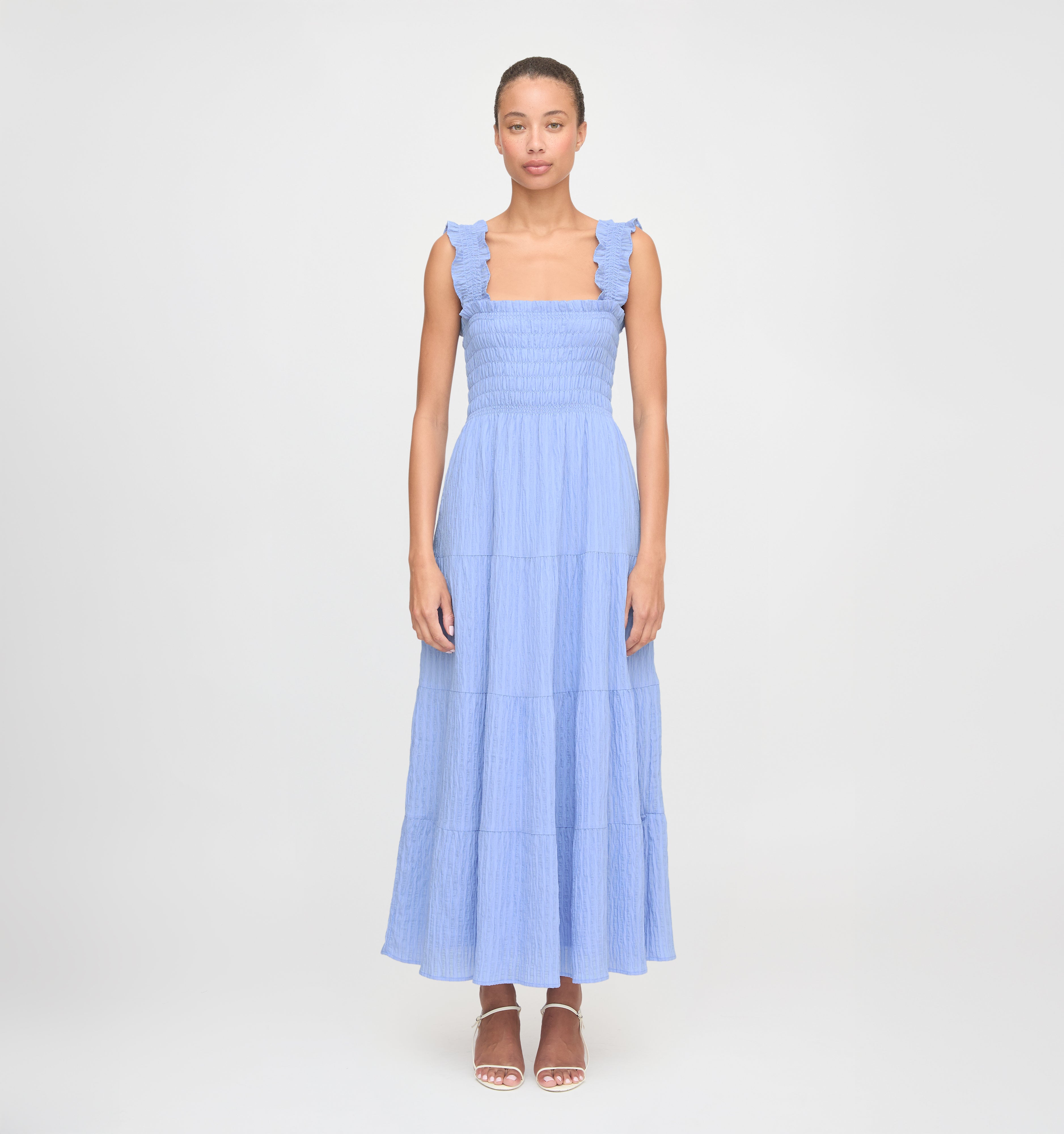 The Kimmy Nap Dress - Bluebird Tonal Seersucker