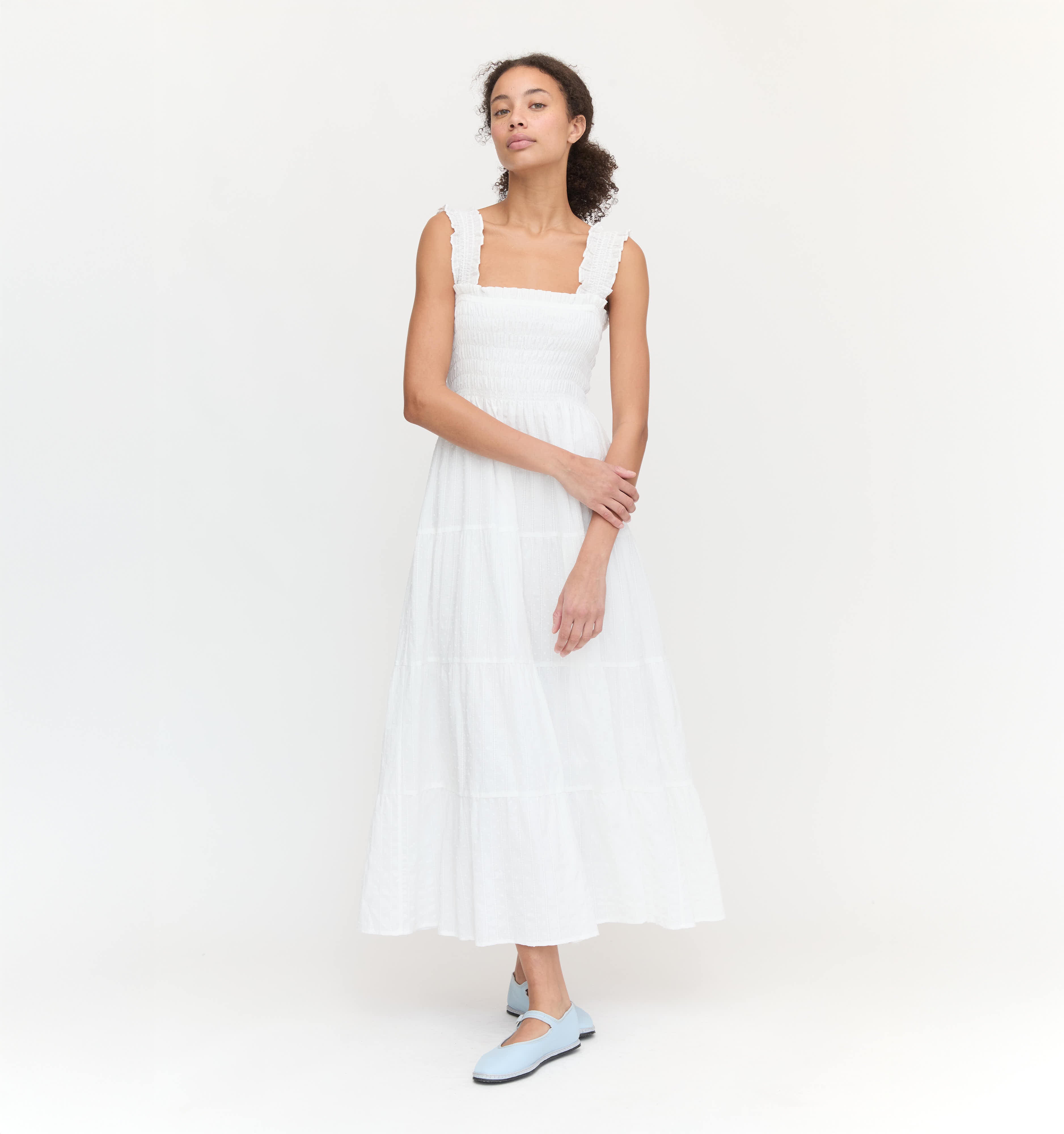 The Kimmy Nap Dress - White Linear Swiss Dot