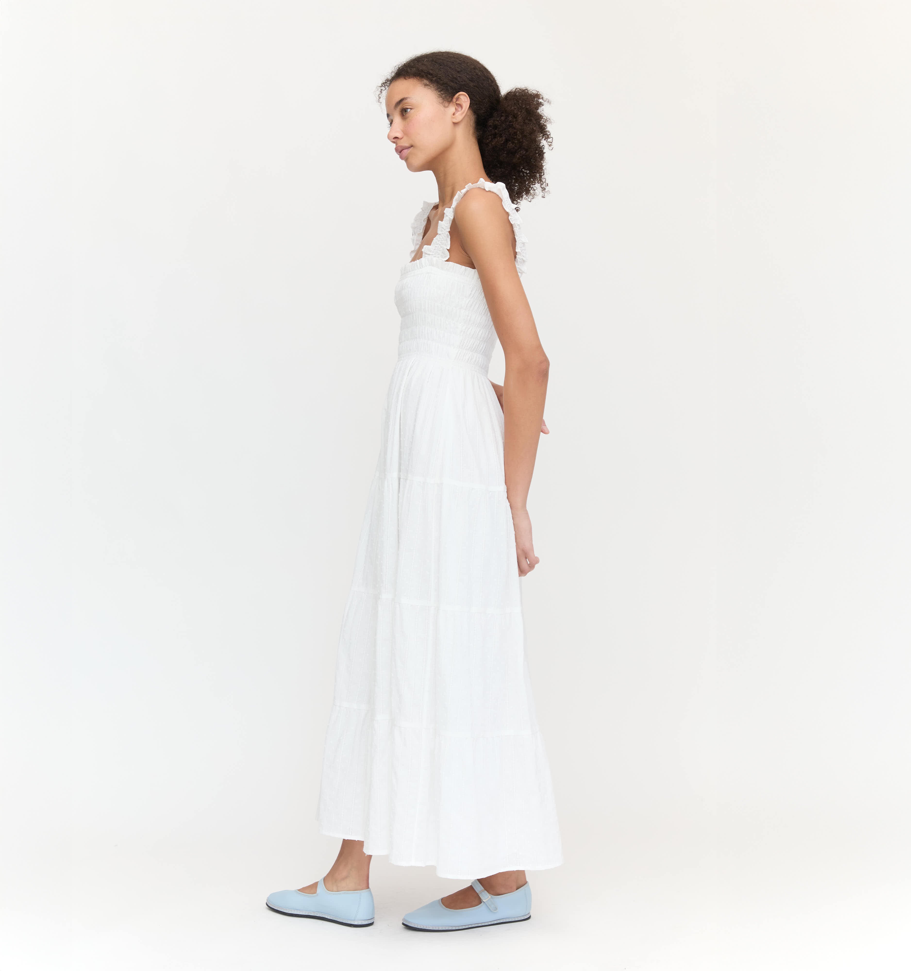 The Kimmy Nap Dress - White Linear Swiss Dot