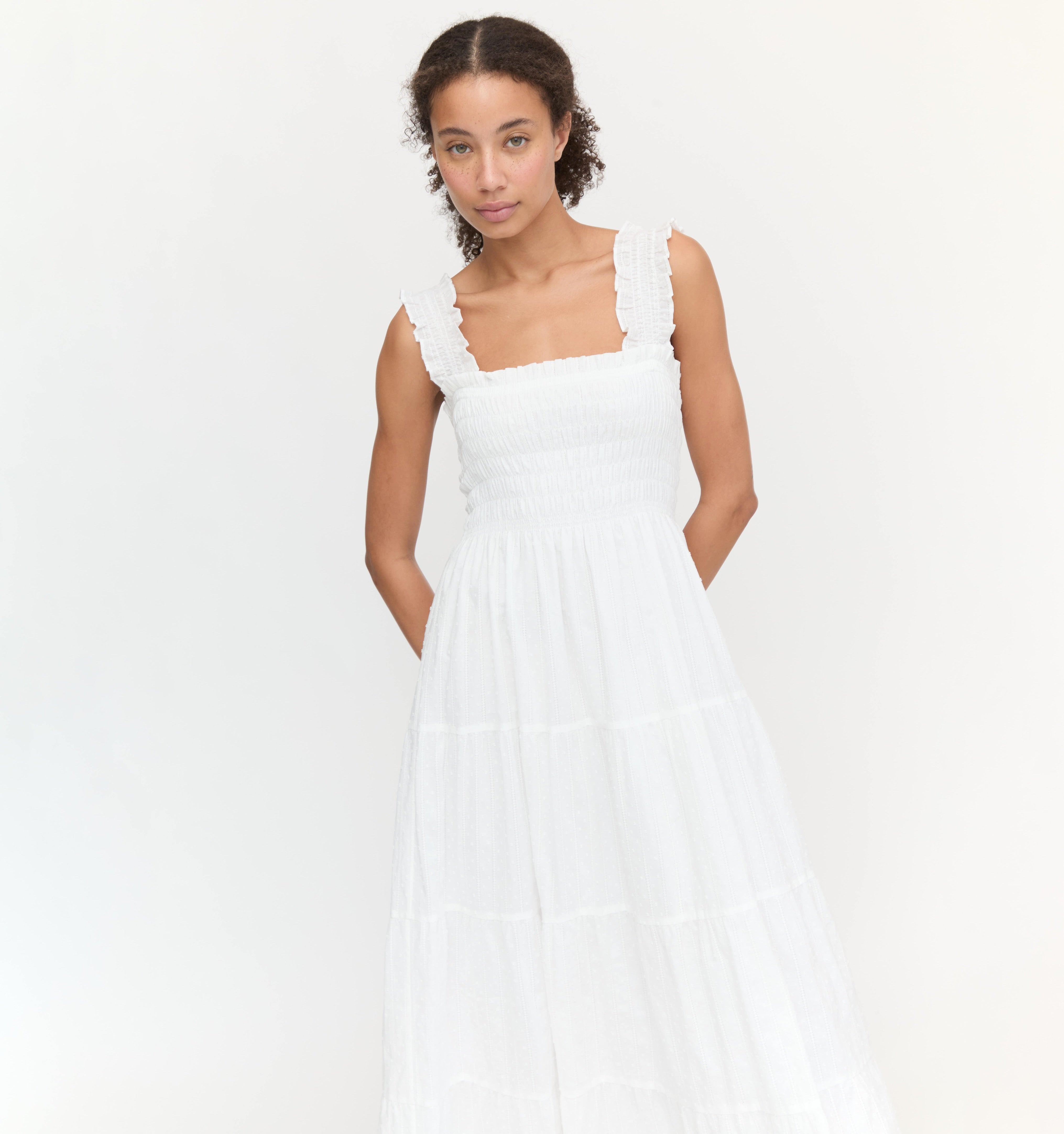 The Kimmy Nap Dress - White Linear Swiss Dot