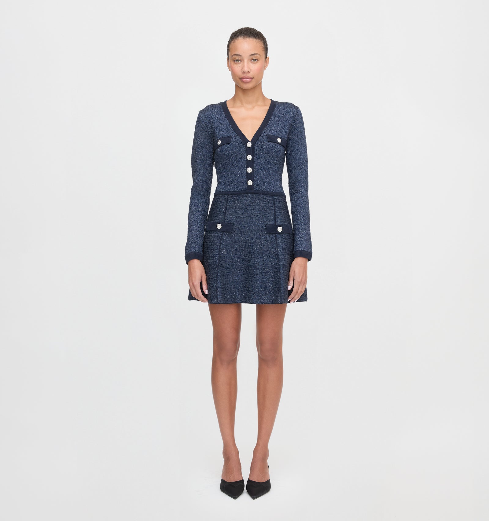 The Lana Dress in Navy Sequin color: Navy Sequin