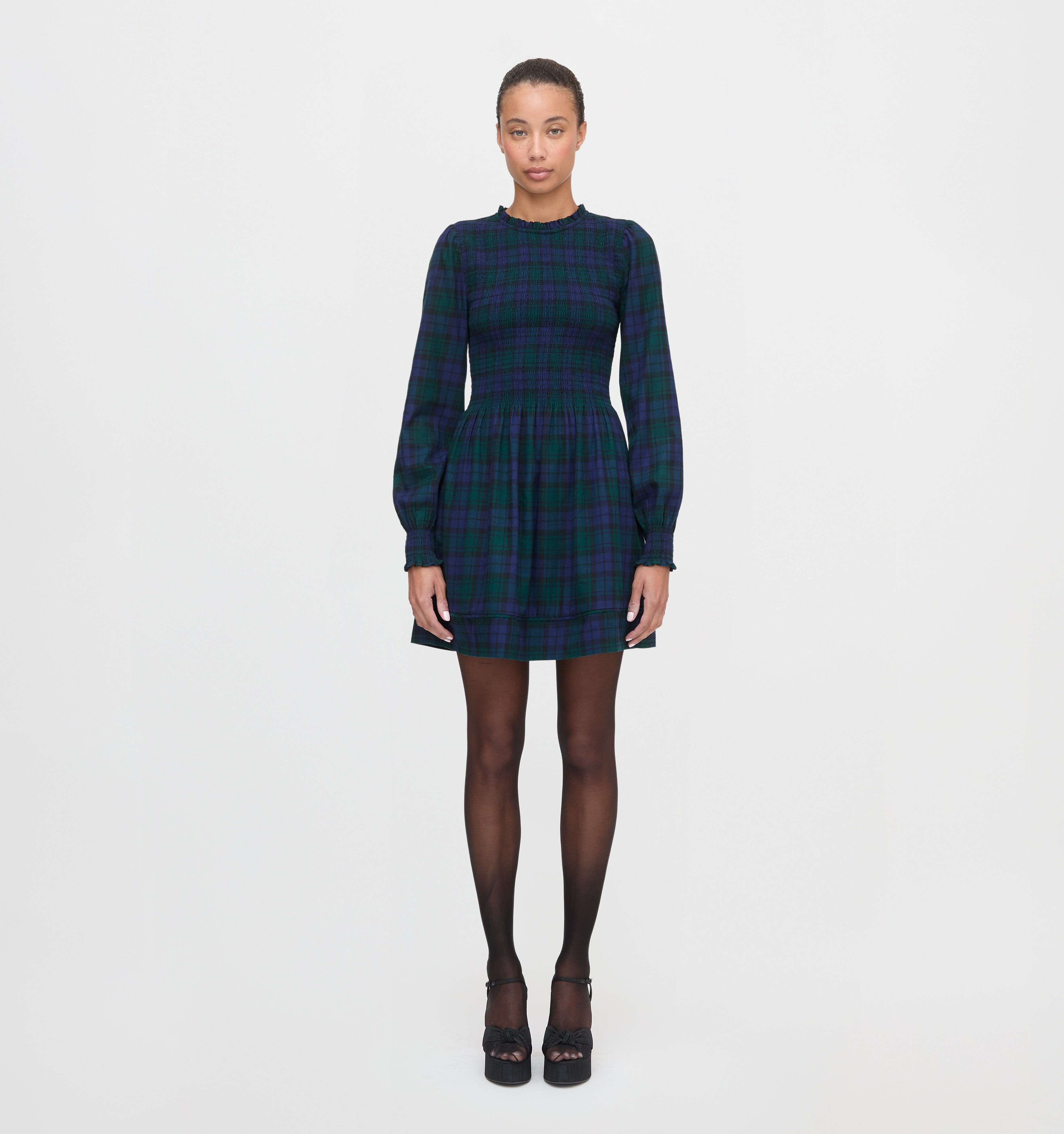 The Lilia Mini Nap Dress in Blackwatch Tartan color: Blackwatch Tartan
