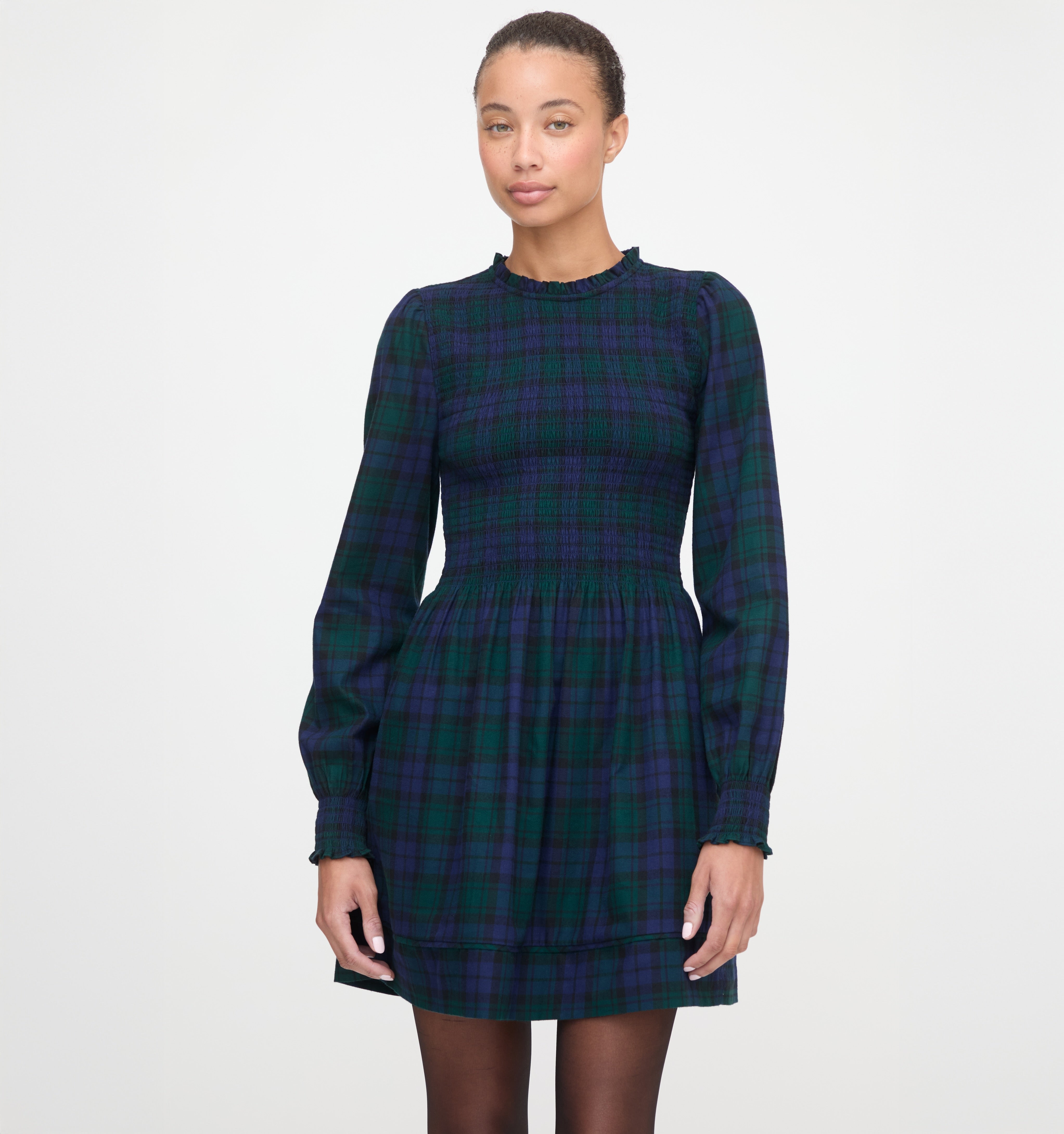 The Lilia Mini Nap Dress in Blackwatch Tartan color: Blackwatch Tartan