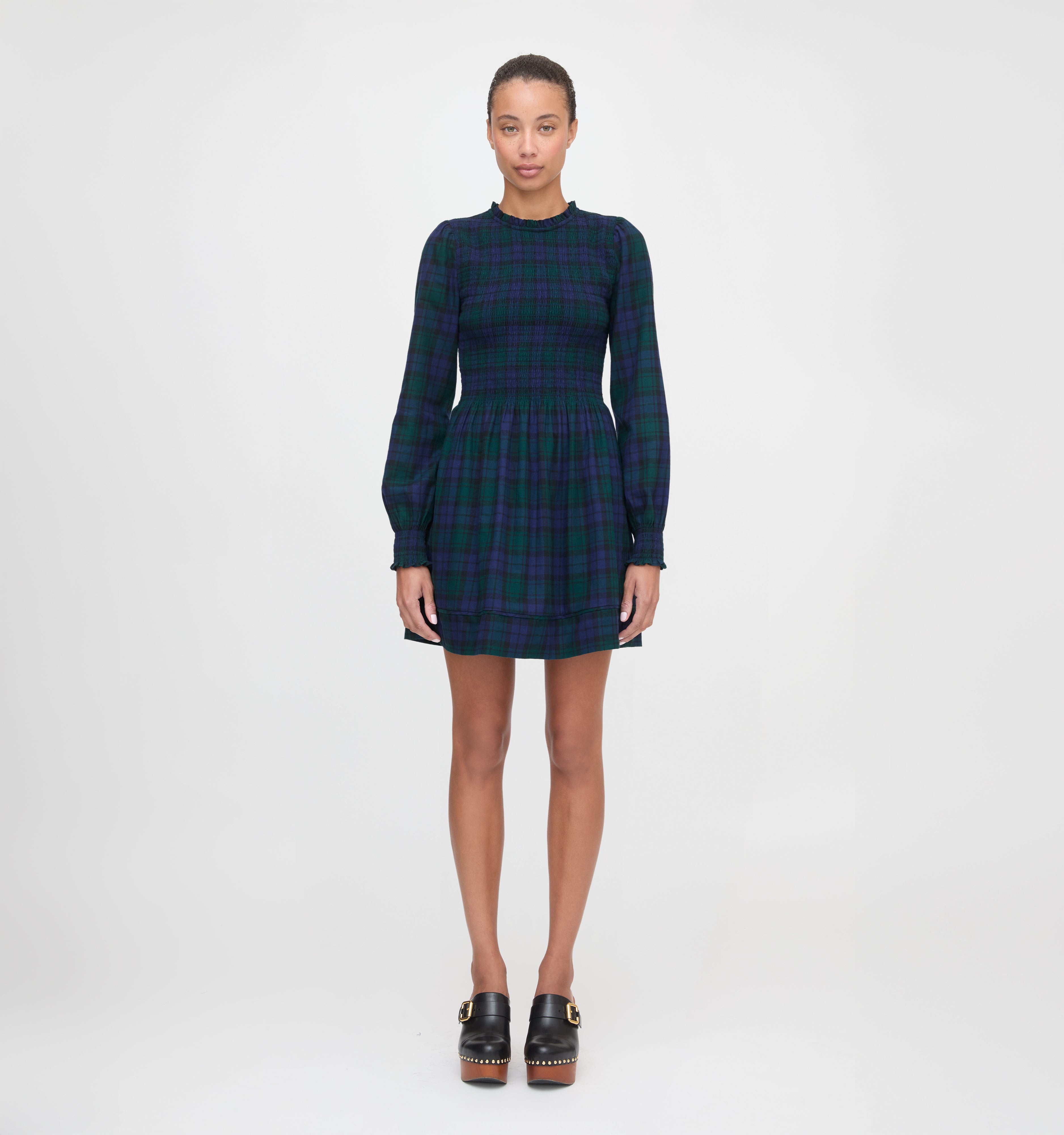 The Lilia Mini Nap Dress in Blackwatch Tartan color: Blackwatch Tartan
