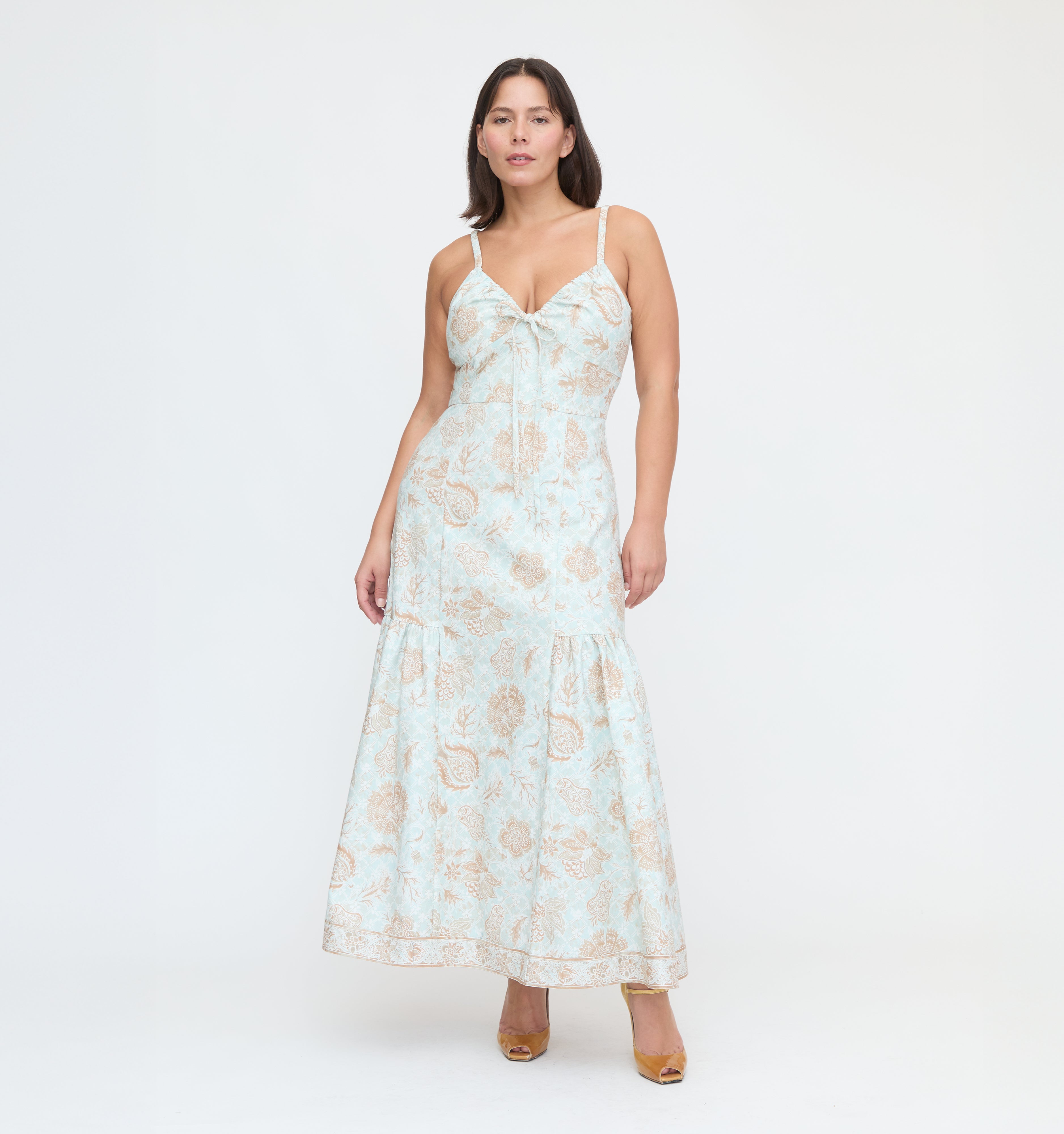 The Lillie Dress - Aqua Calico Trellis
