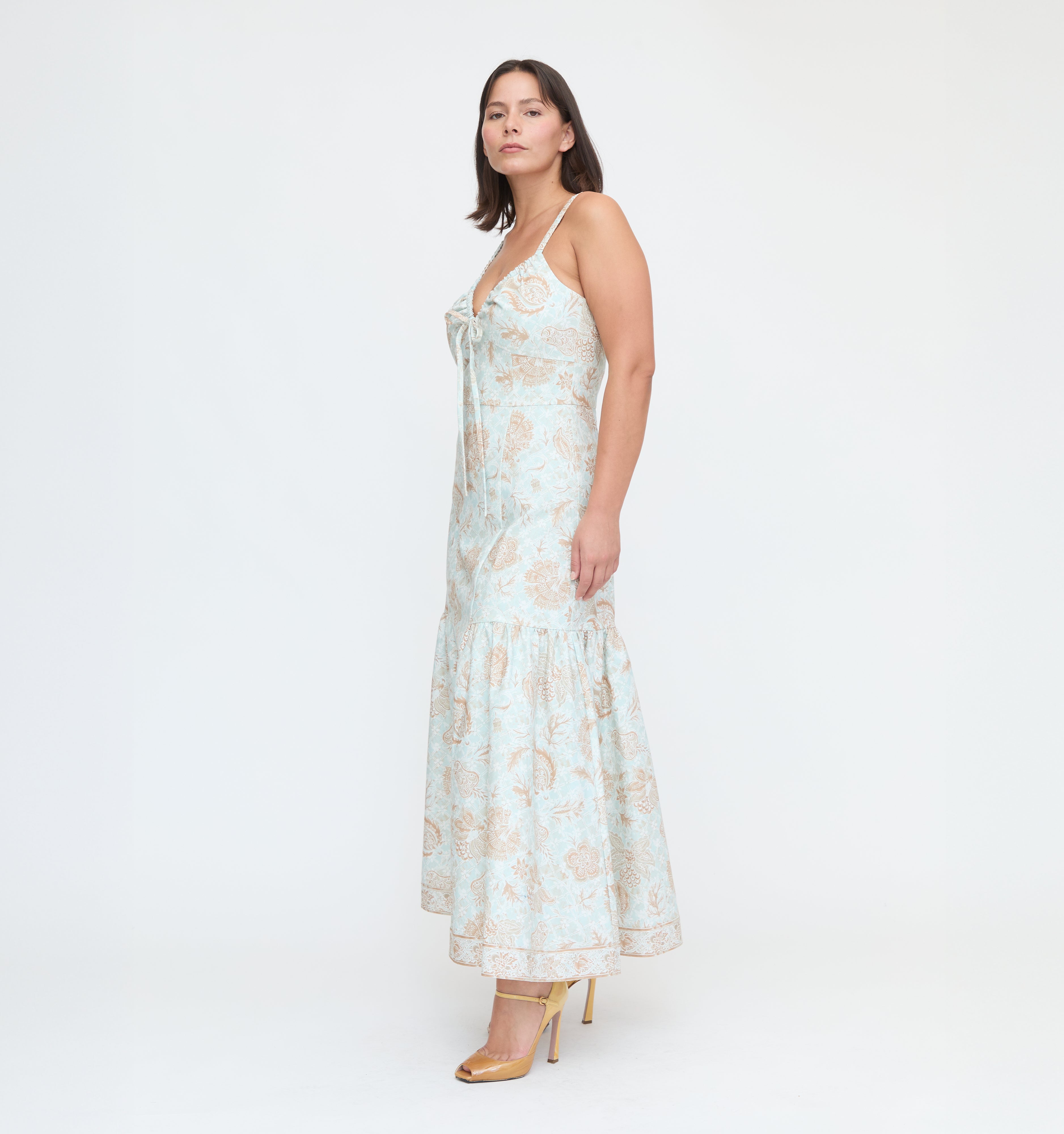 The Lillie Dress - Aqua Calico Trellis