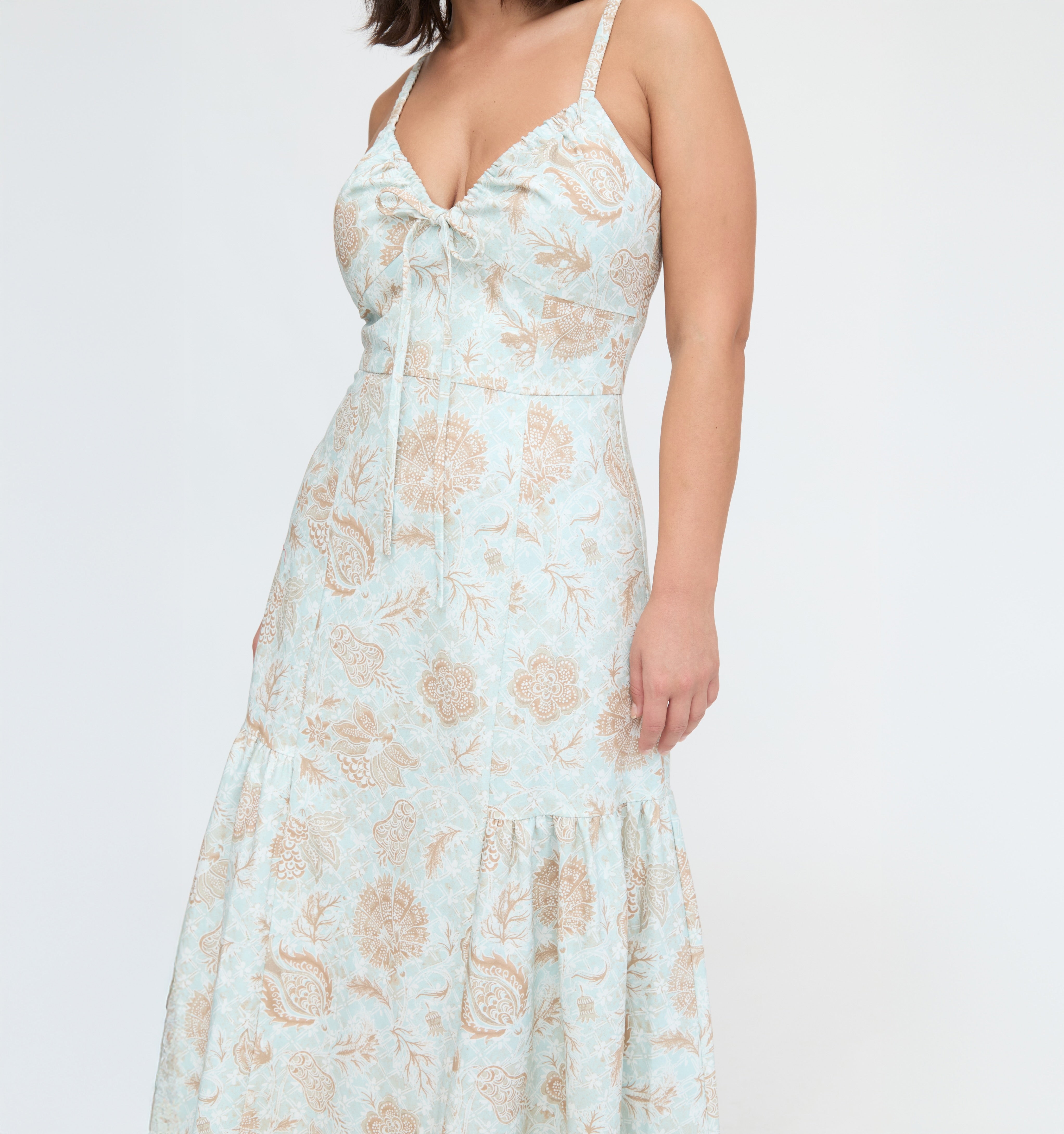 The Lillie Dress - Aqua Calico Trellis