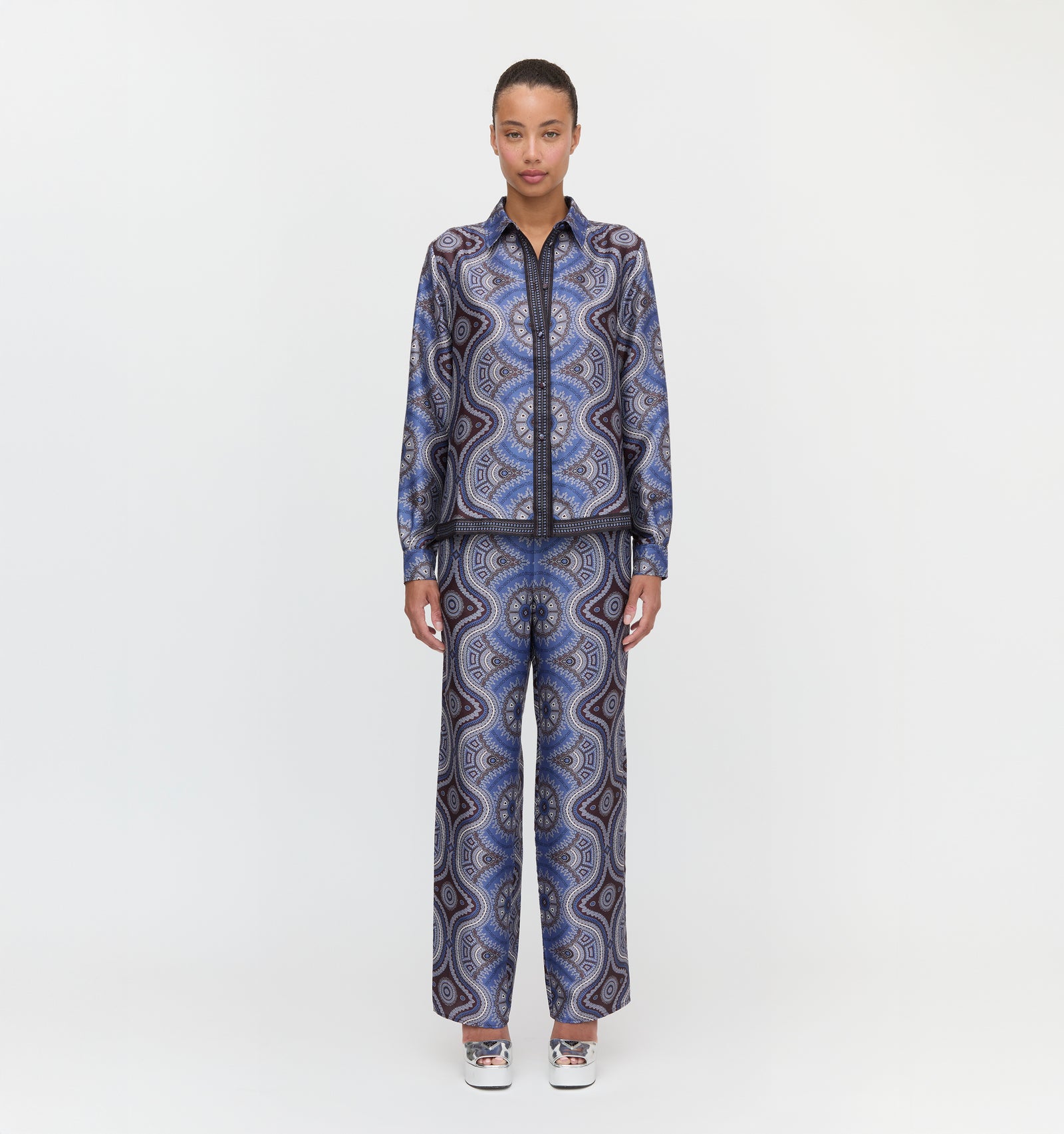 The Taylor Pant in Brown Cobalt Medallion color: Brown Cobalt Medallion 