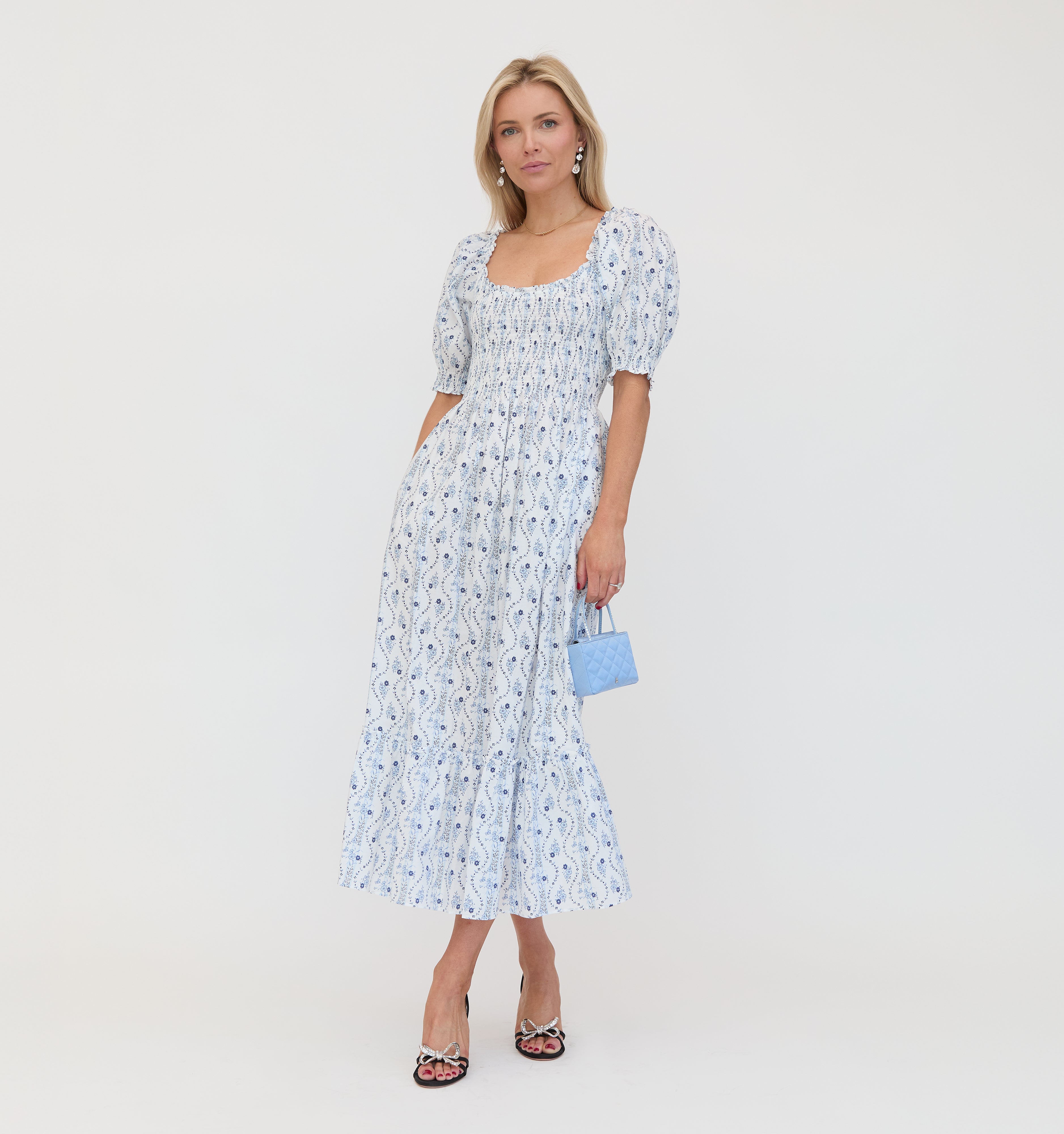 The Louisa Nap Dress - Blue Vine Stripe